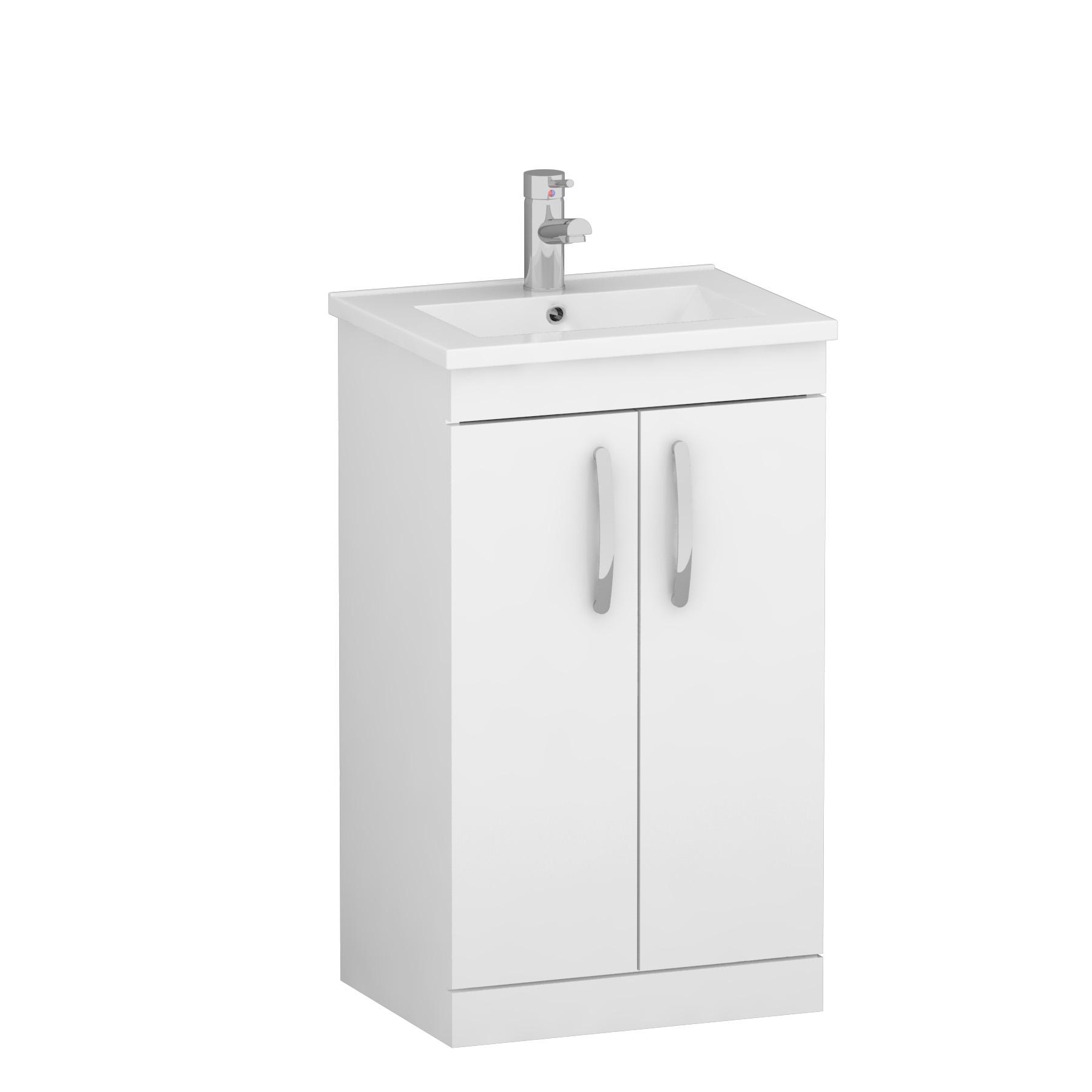 Turin 500mm Floor Standing Vanity Sink Unit Gloss White 2 Door - Minimalist