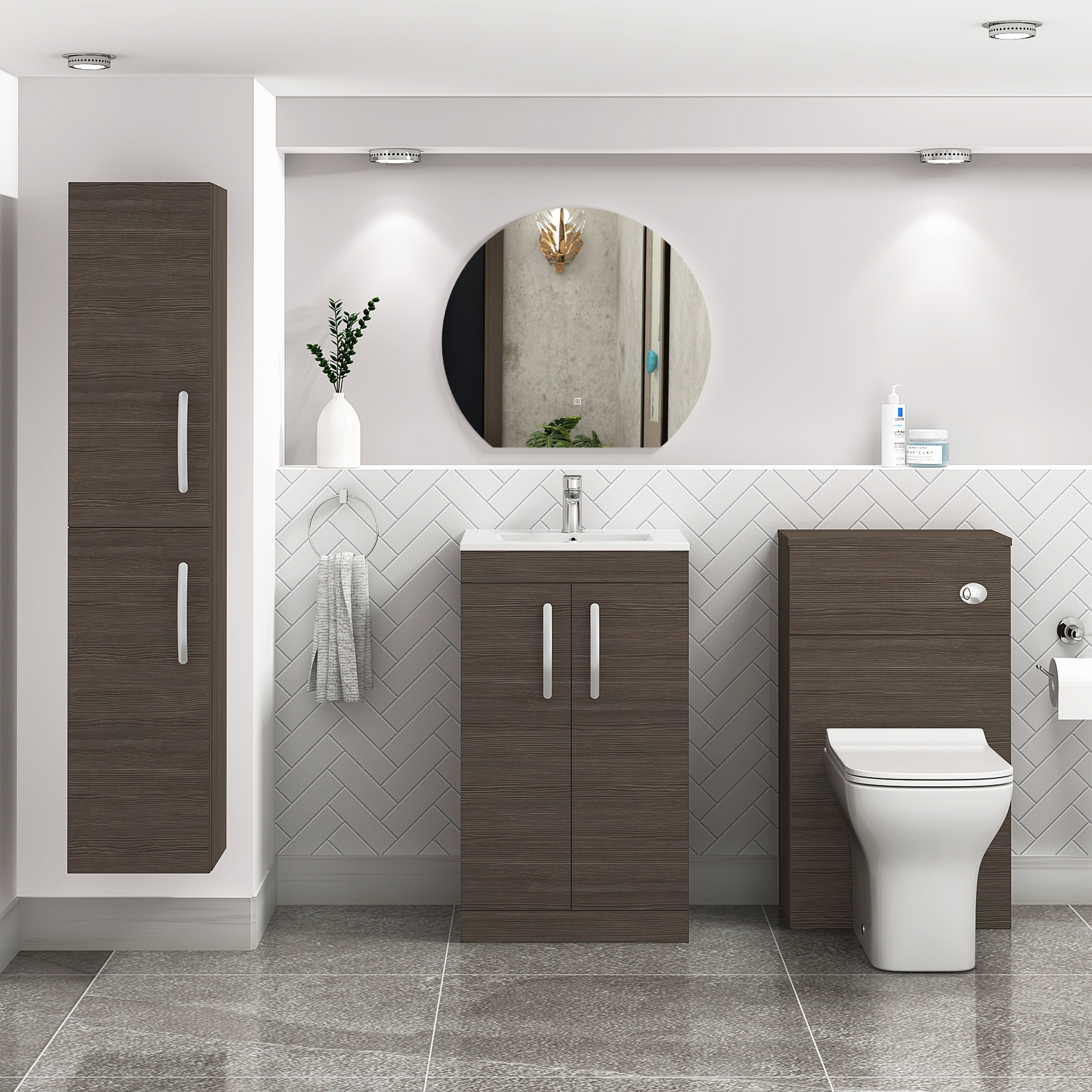 Turin 500mm Floor Standing Vanity Sink Unit Grey Elm 2 Door - Mid-Edge