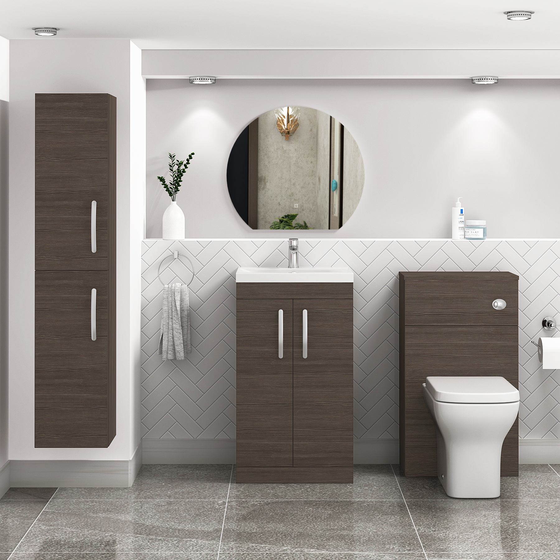 Turin 500mm Floor Standing Vanity Sink Unit Grey Elm 2 Door - Minimalist