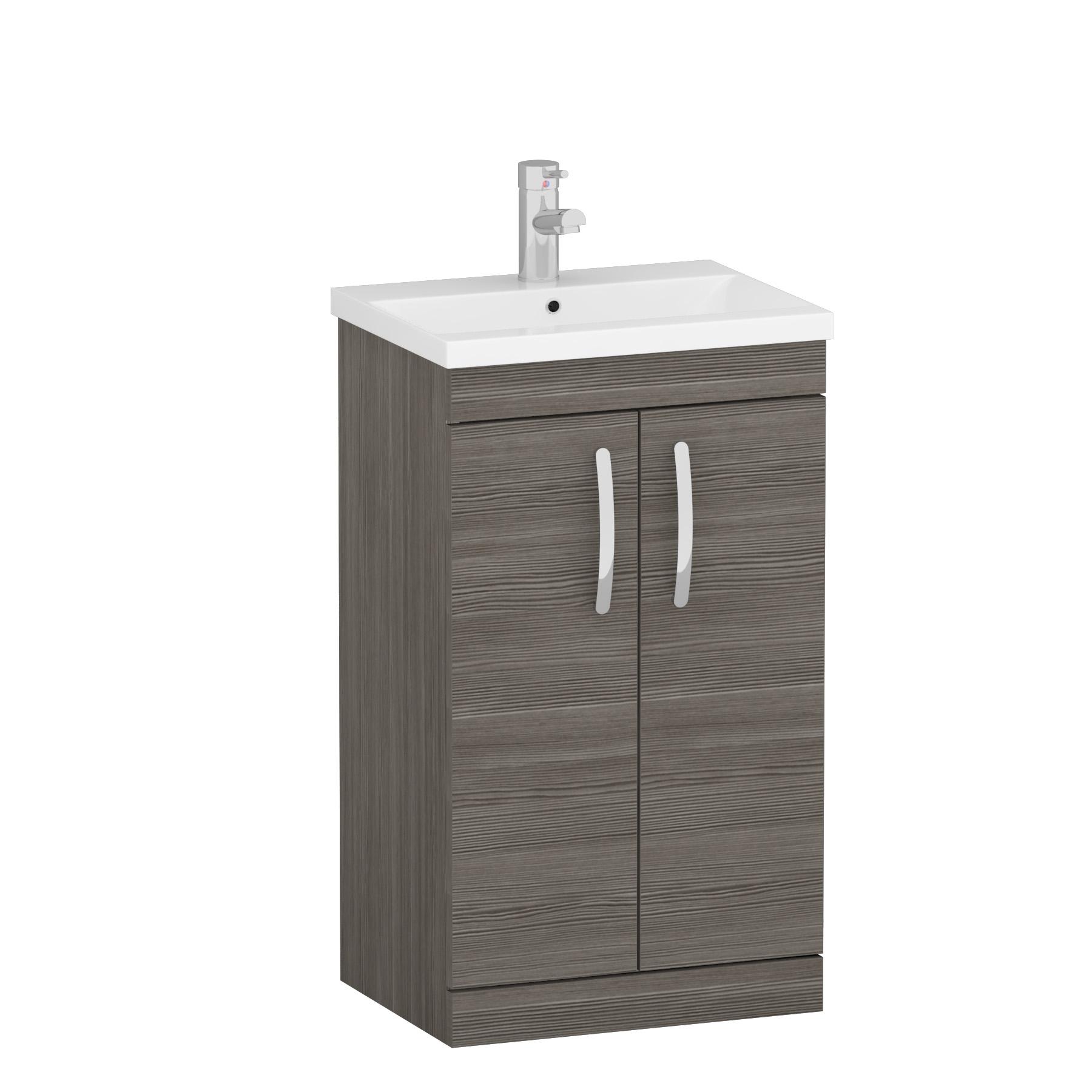 Turin 500mm Floor Standing Vanity Sink Unit Grey Elm 2 Door - Mid-Edge