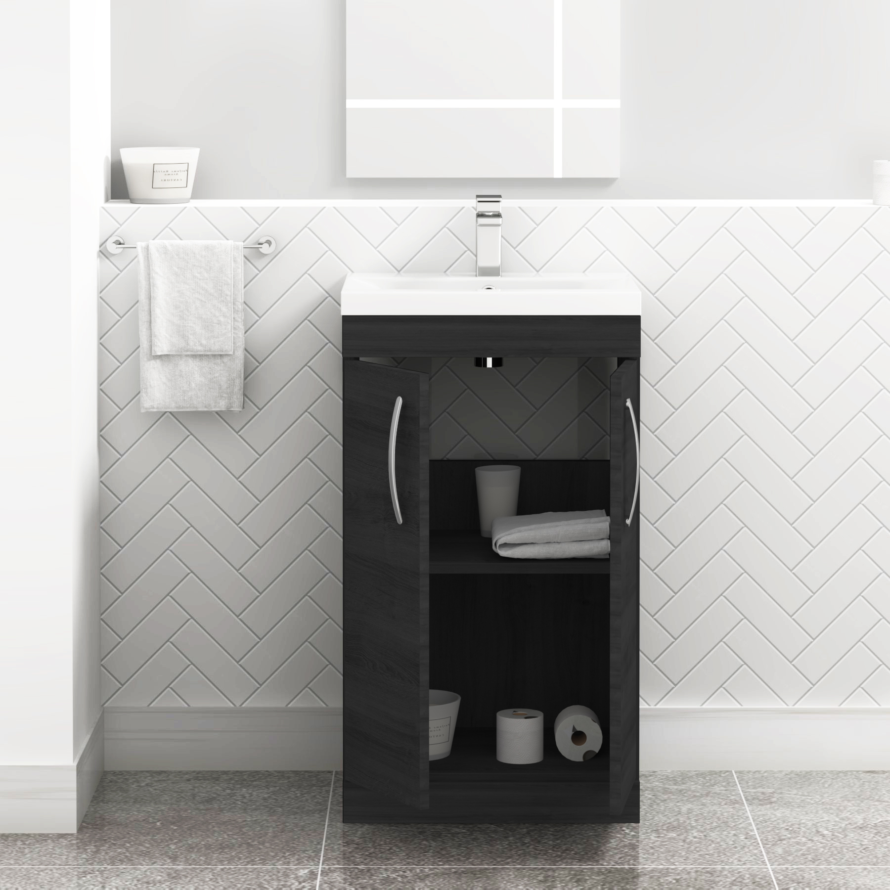  500mm Hale Black Floor Standing 2 Door Vanity Unit and Optional Basin - Mid Edge / Minimalist