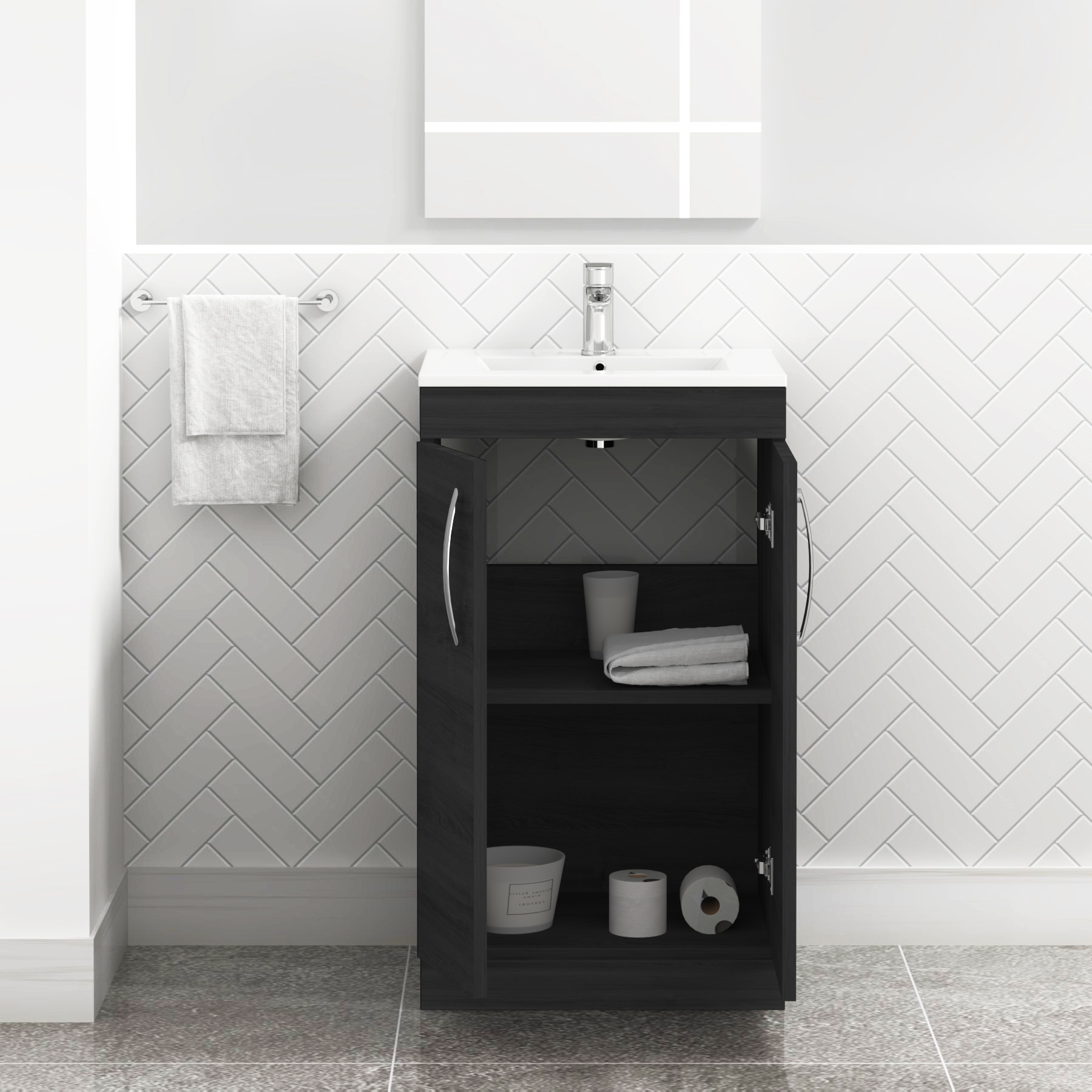 Turin 500mm Floor Standing Vanity Unit Sink 2 Door with Minimalist Basin - Multicolor