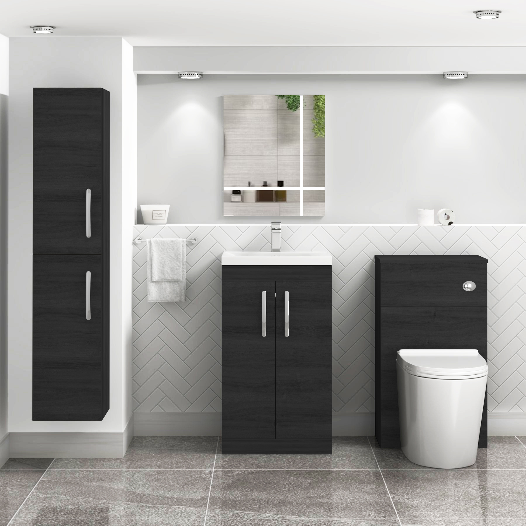  500mm Hale Black Floor Standing 2 Door Vanity Unit and Optional Basin - Mid Edge / Minimalist