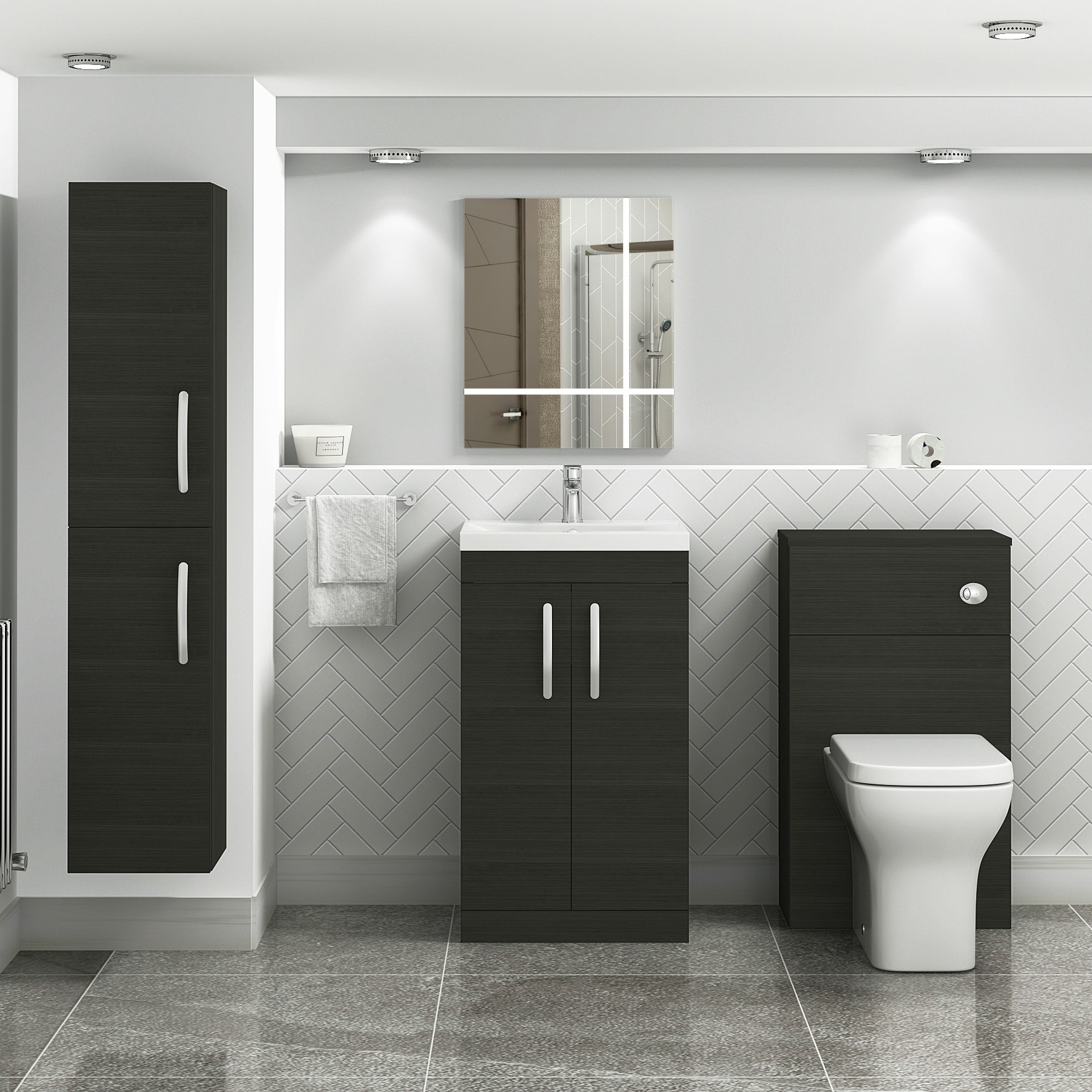 Turin Hale Black 2 Door Floor Standing Vanity Unit with Mid-Edge Basin - Multiple Sizes