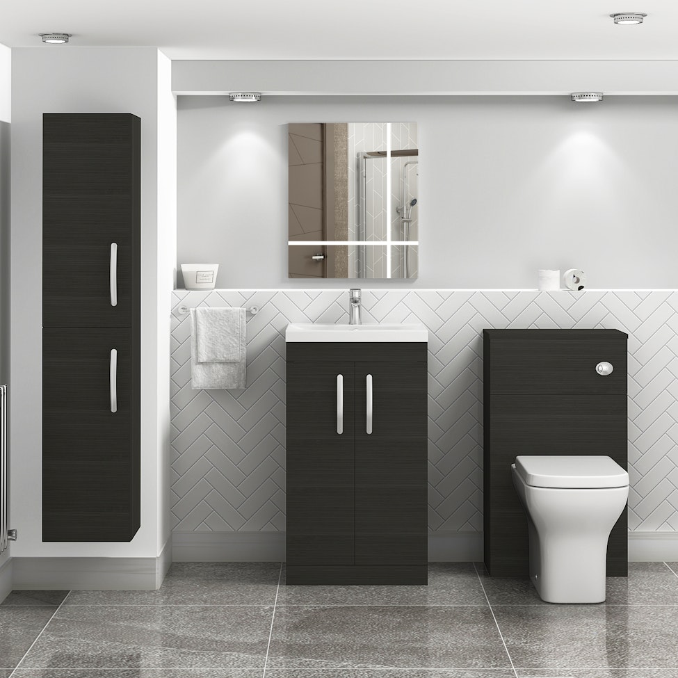 Turin Hale Black 2 Door Floor Standing Vanity Unit with Mid-Edge Basin - Multiple Sizes