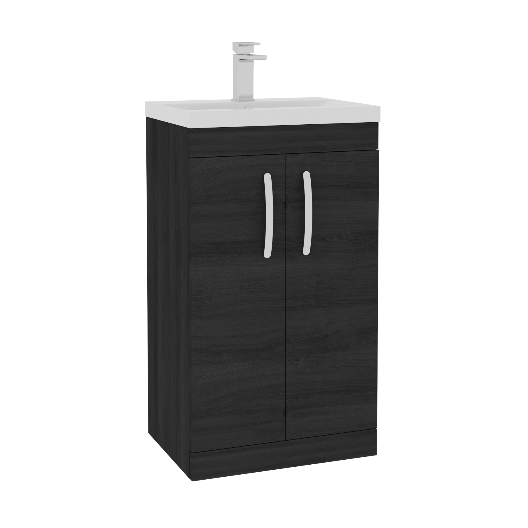  500mm Hale Black Floor Standing 2 Door Vanity Unit and Optional Basin - Mid Edge / Minimalist