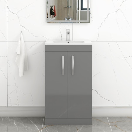 Turin 500mm Floor Standing Vanity Sink Unit Indigo Grey Gloss 2 Door - Minimalist