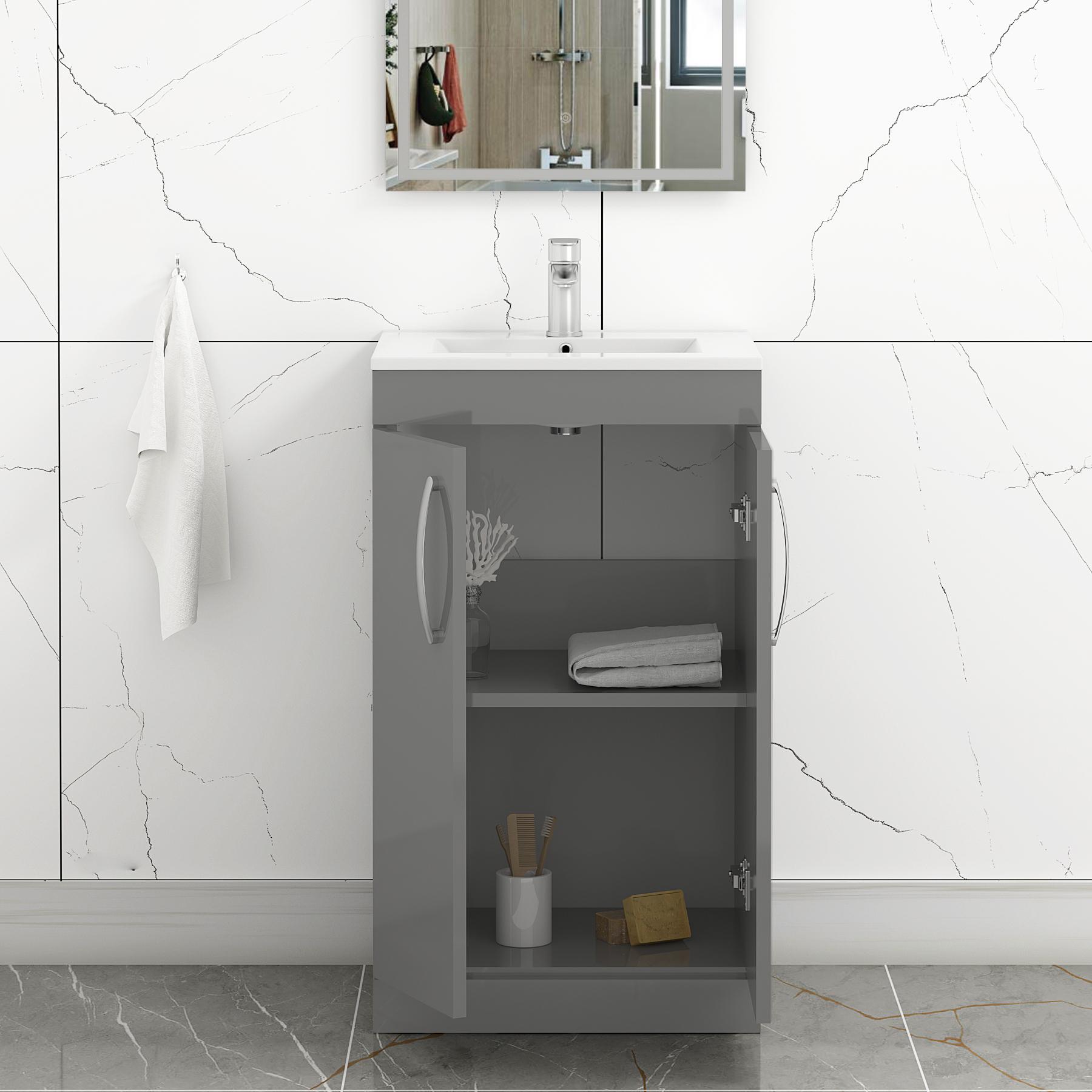 Turin 500mm Floor Standing Vanity Sink Unit Indigo Grey Gloss 2 Door - Minimalist