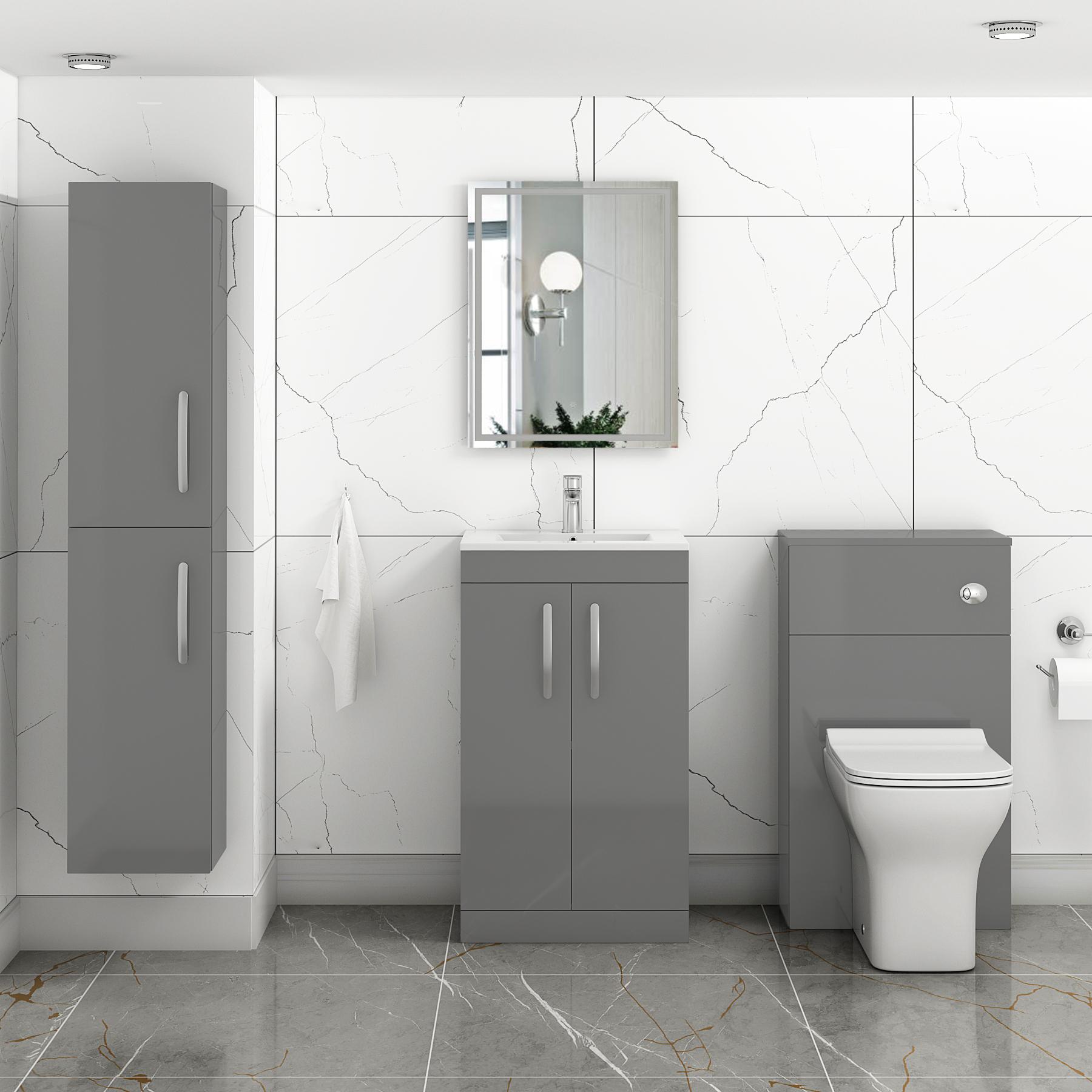 Turin Indigo Grey Gloss 2 Door Floor Standing Vanity Unit with Minimalist Basin - Multiple Sizes