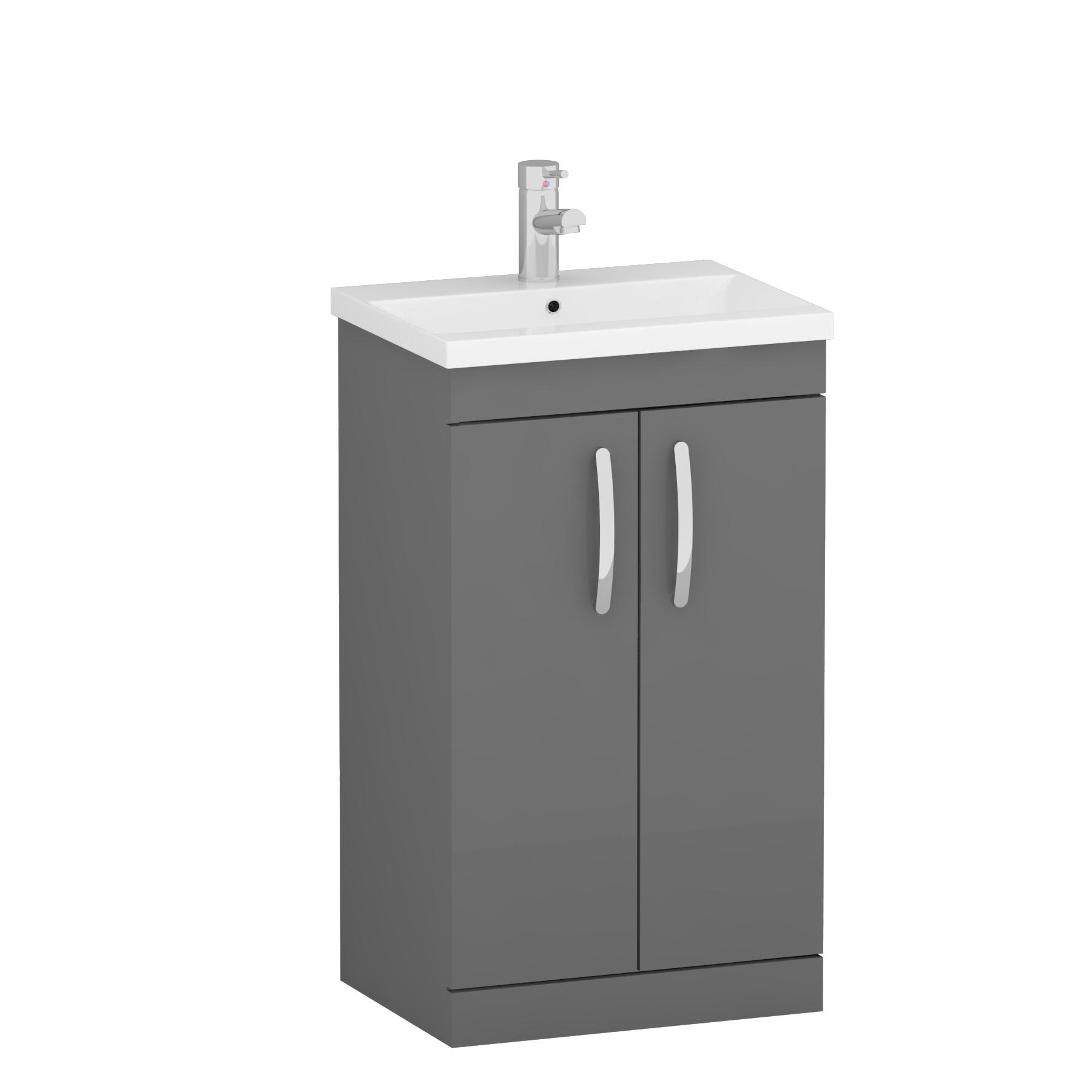  500mm Indigo Grey Gloss Floor Standing 2 Door Vanity Unit and Optional Basin - Mid Edge / Minimalist