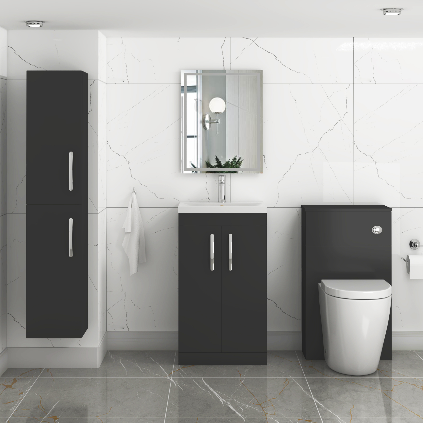 Turin Matt Black 2 Door Floor Standing Vanity Unit with Mid-Edge Basin - Multiple Sizes
