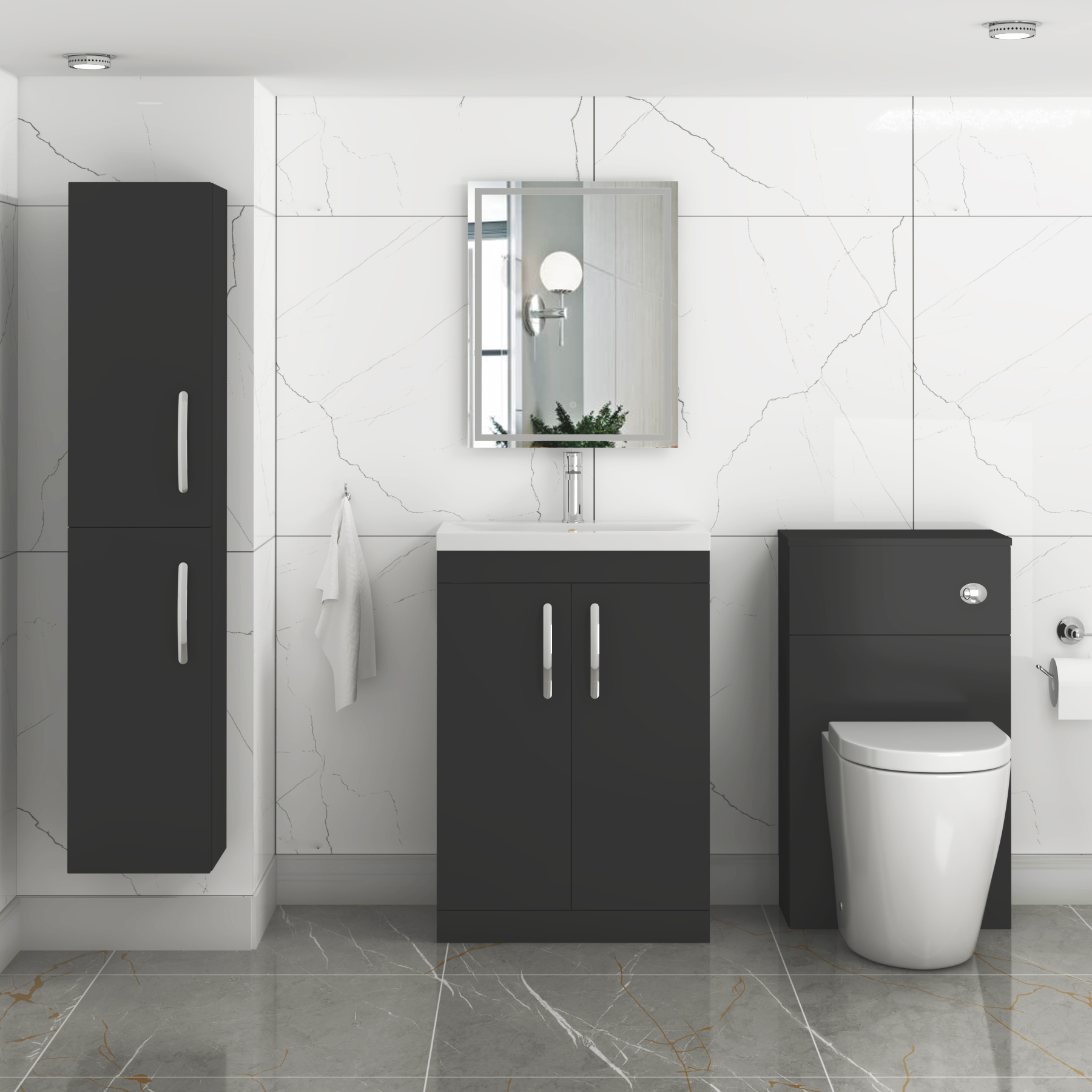 Turin 600mm Matte Black Floor Standing Vanity Unit 2 Door with Mid-Edge Basin