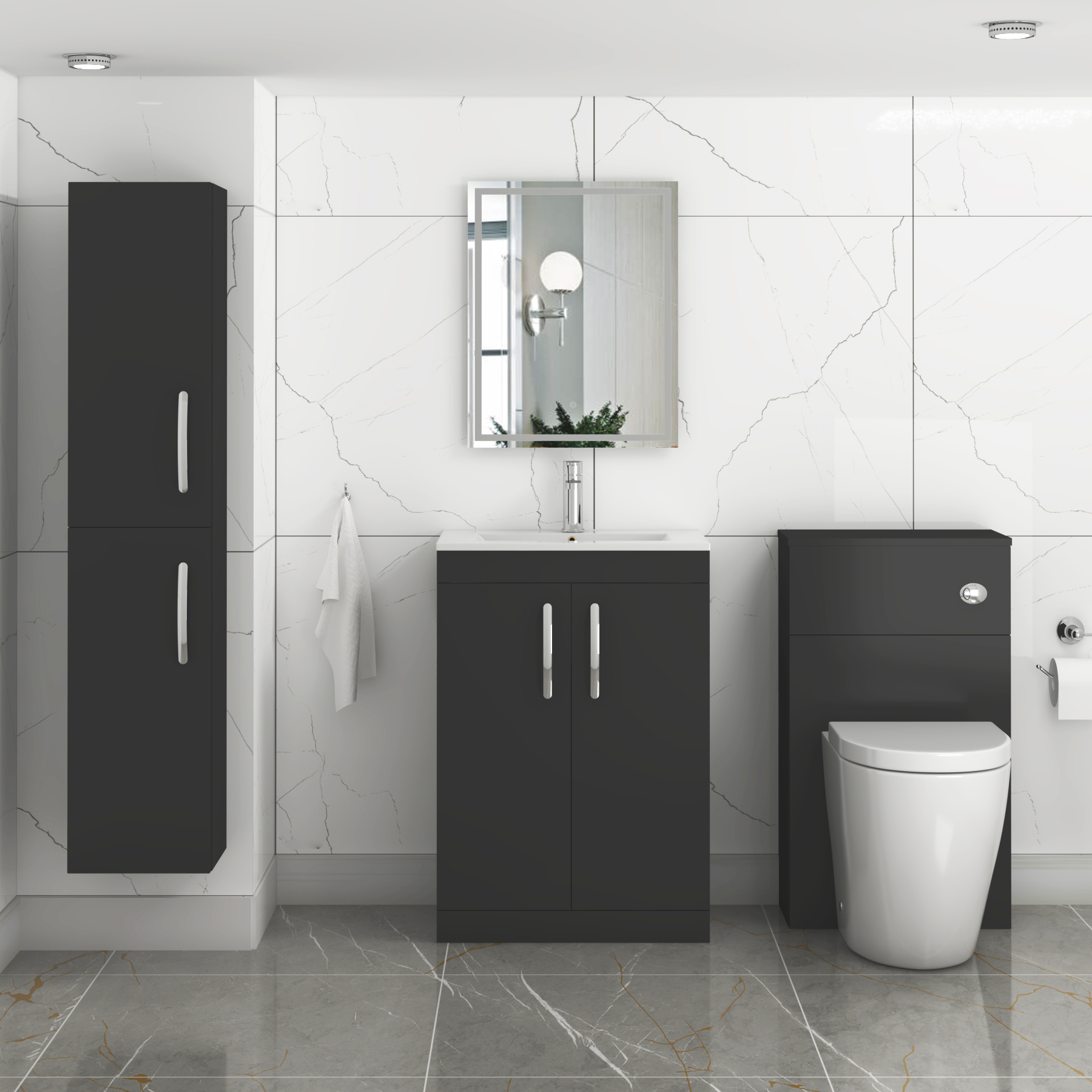 Turin 600mm Matte Black Floor Standing Vanity Unit 2 Door with Minimalist Basin