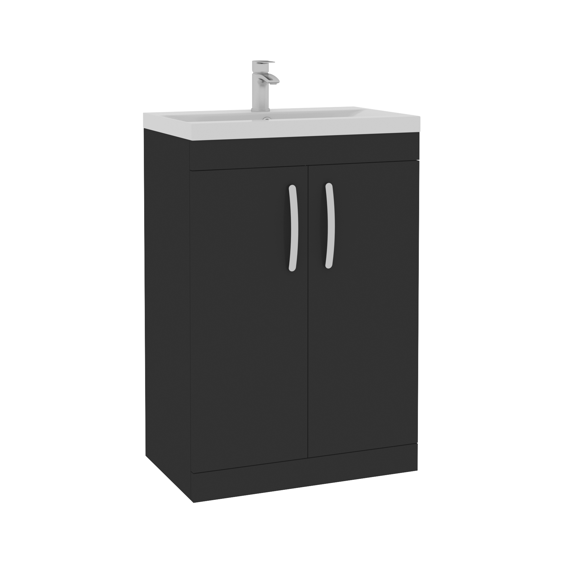 Turin 600mm Matte Black Floor Standing Vanity Unit 2 Door with Mid-Edge Basin
