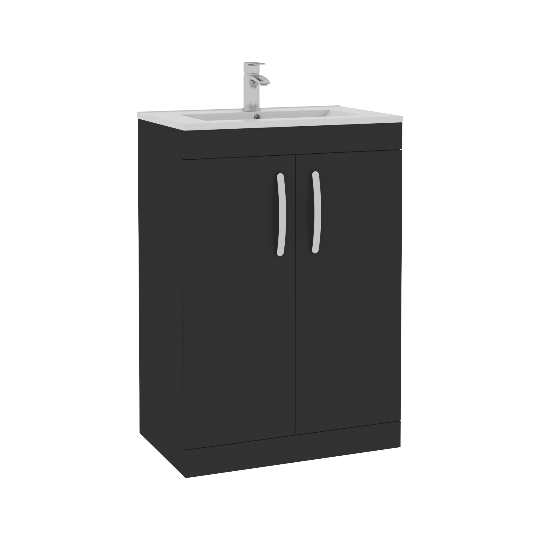 Turin 600mm Matte Black Floor Standing Vanity Unit 2 Door with Minimalist Basin