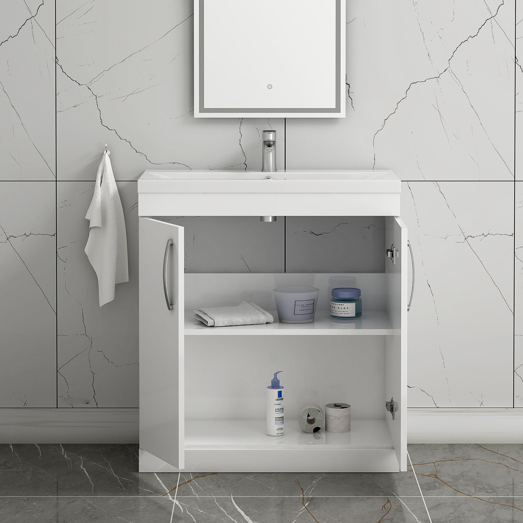 Turin 800mm Floor Standing Vanity Sink Unit Gloss White 2 Door - Mid-Edge / Minimalsit