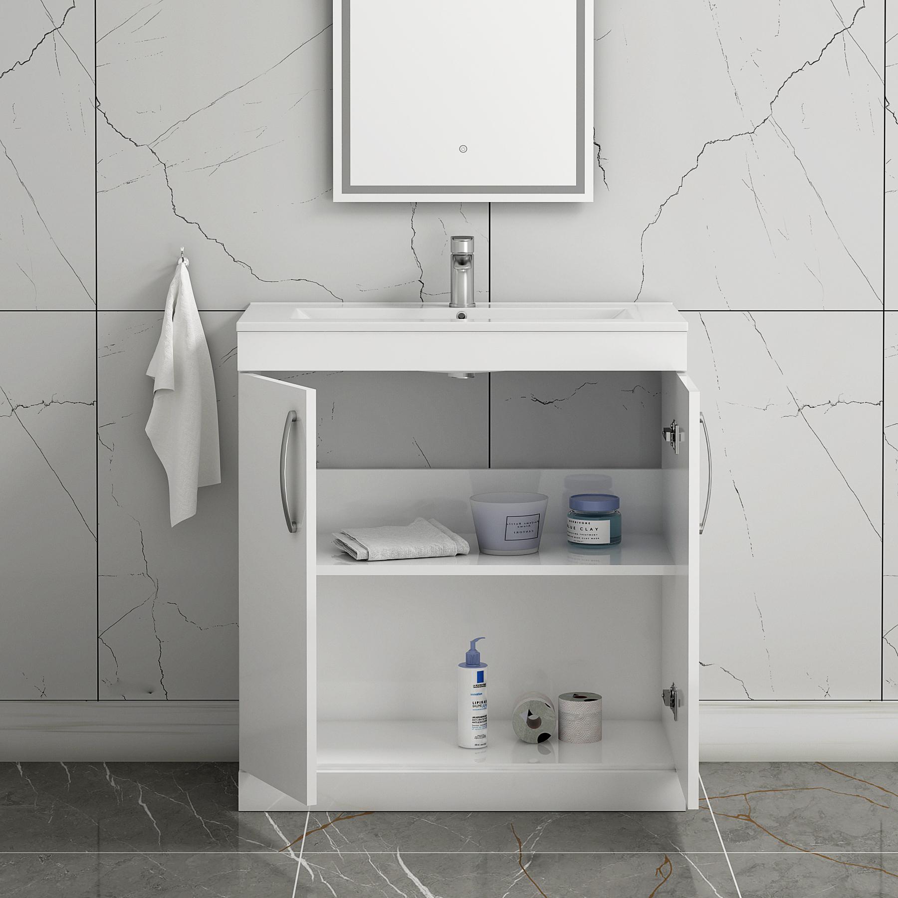 Turin 800mm Floor Standing Vanity Sink Unit Gloss White 2 Door - Minimalist