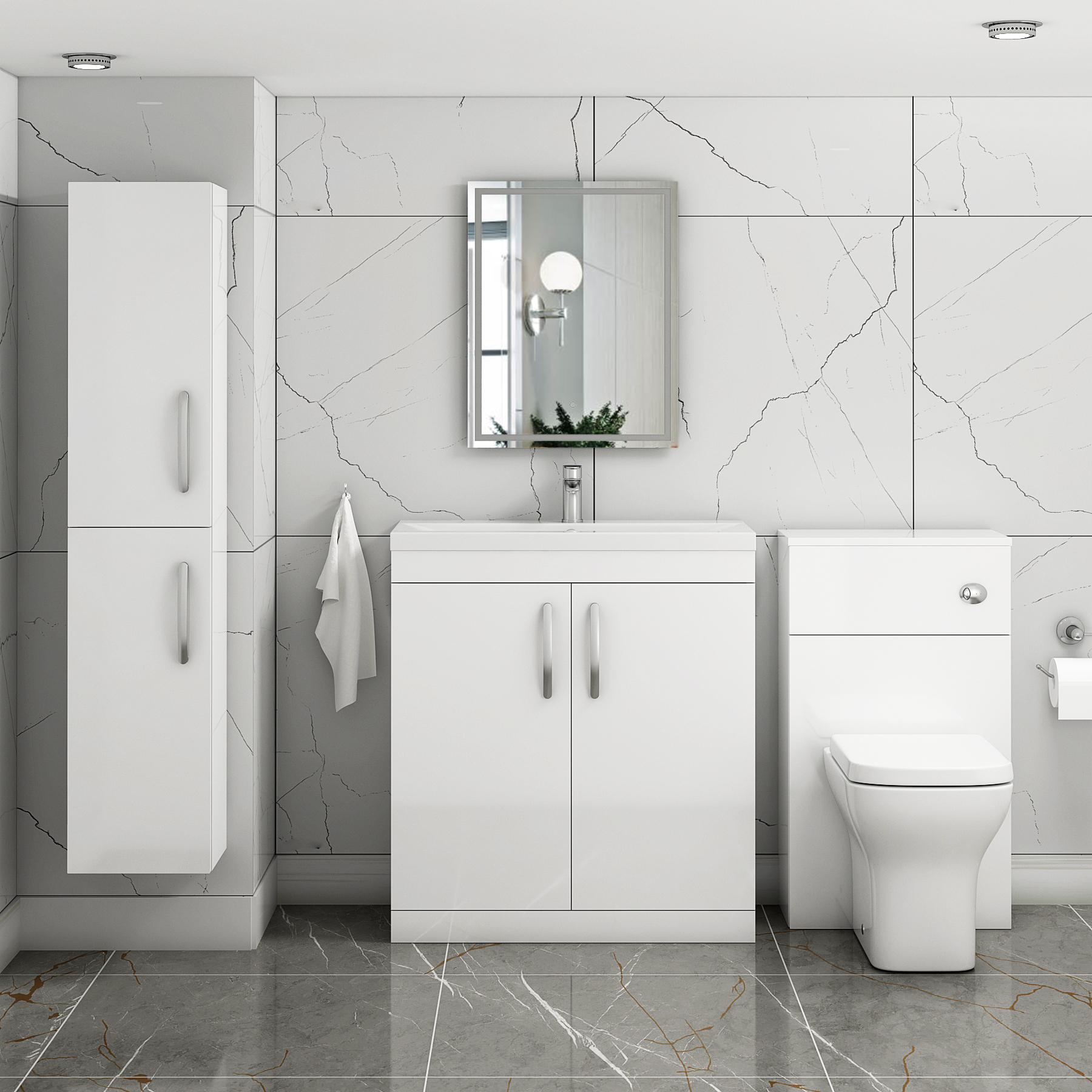 Turin 800mm Floor Standing Vanity Sink Unit Gloss White 2 Door - Mid-Edge / Minimalsit