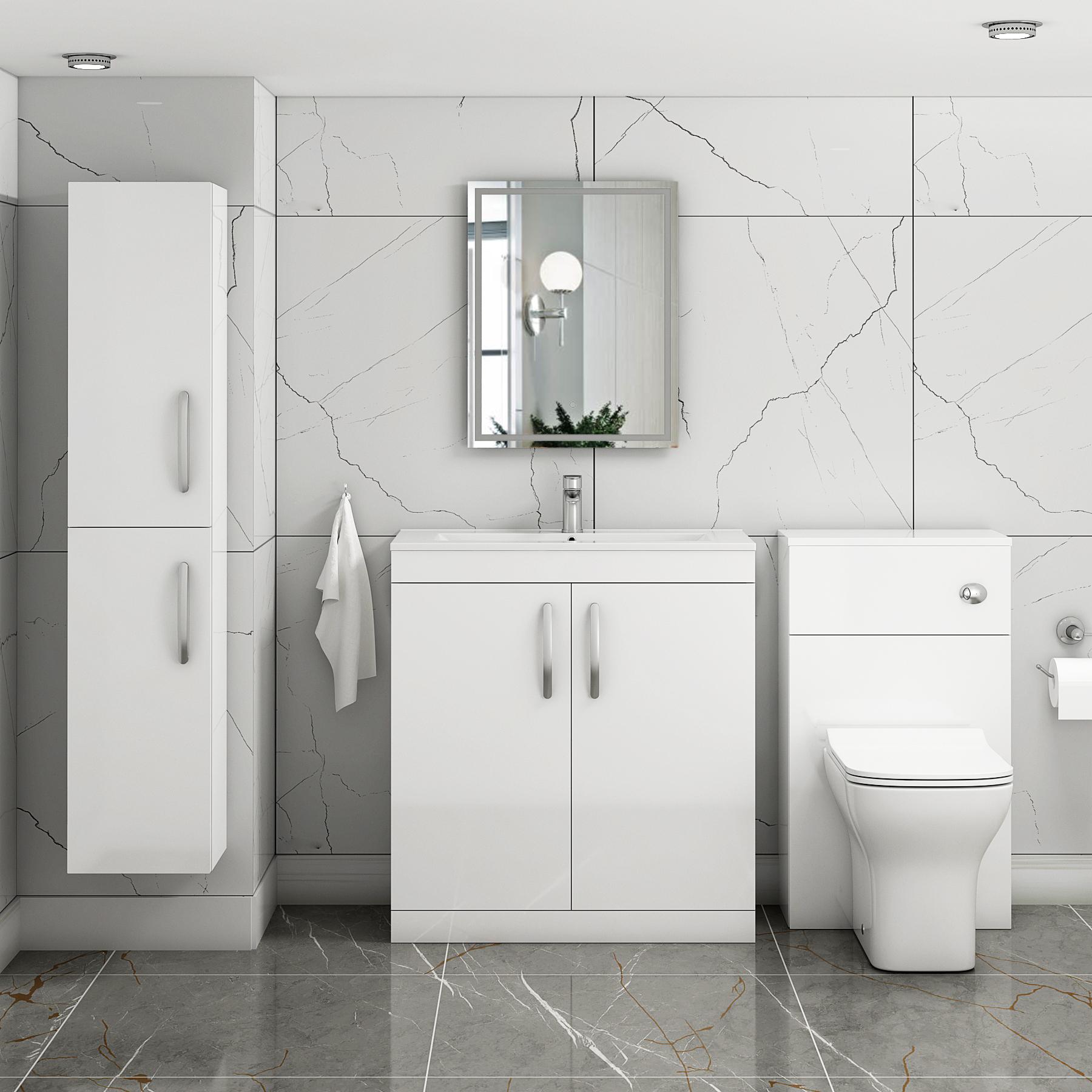 Turin 800mm Floor Standing Vanity Sink Unit Gloss White 2 Door - Minimalist