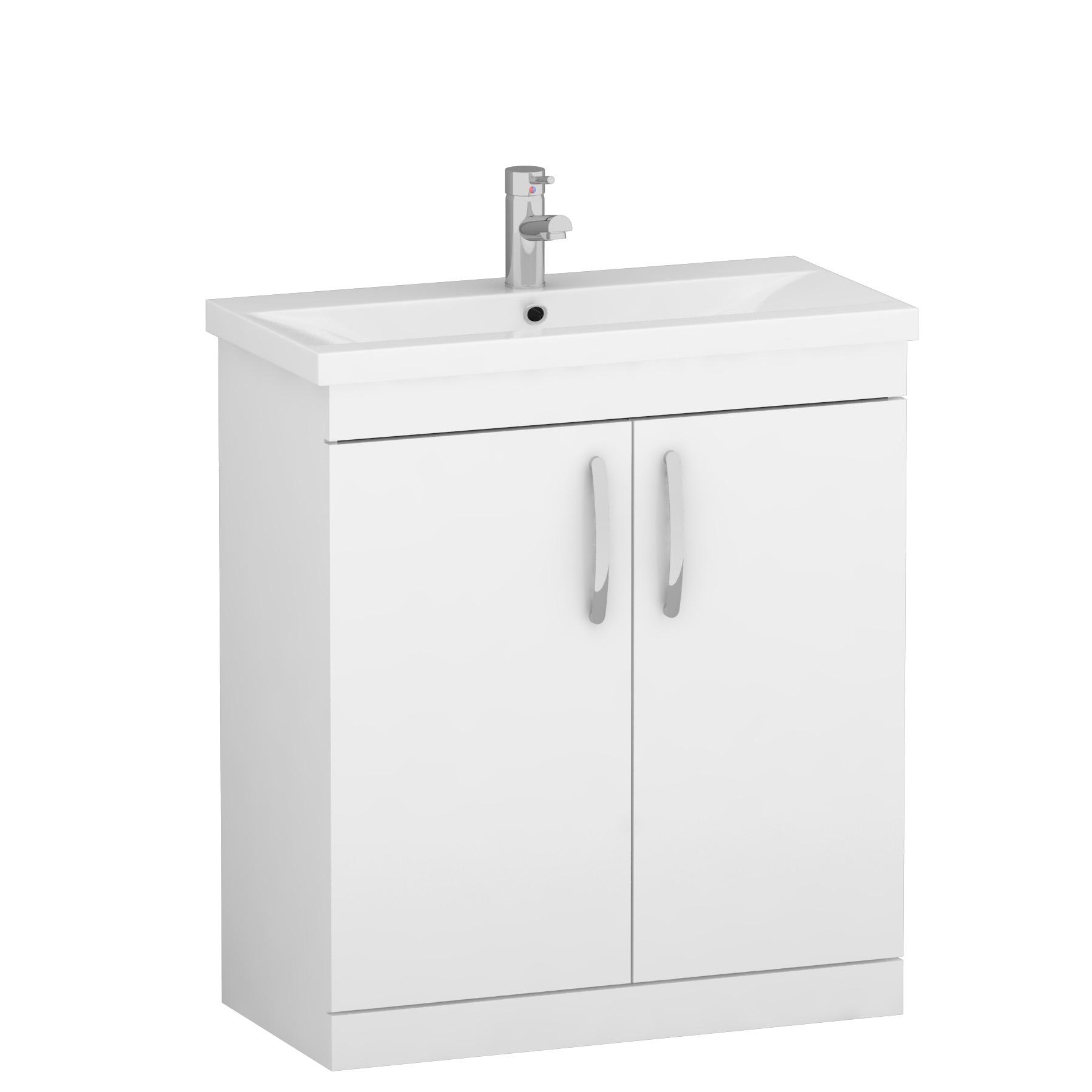 Turin 800mm Floor Standing Vanity Sink Unit Gloss White 2 Door - Mid-Edge / Minimalsit