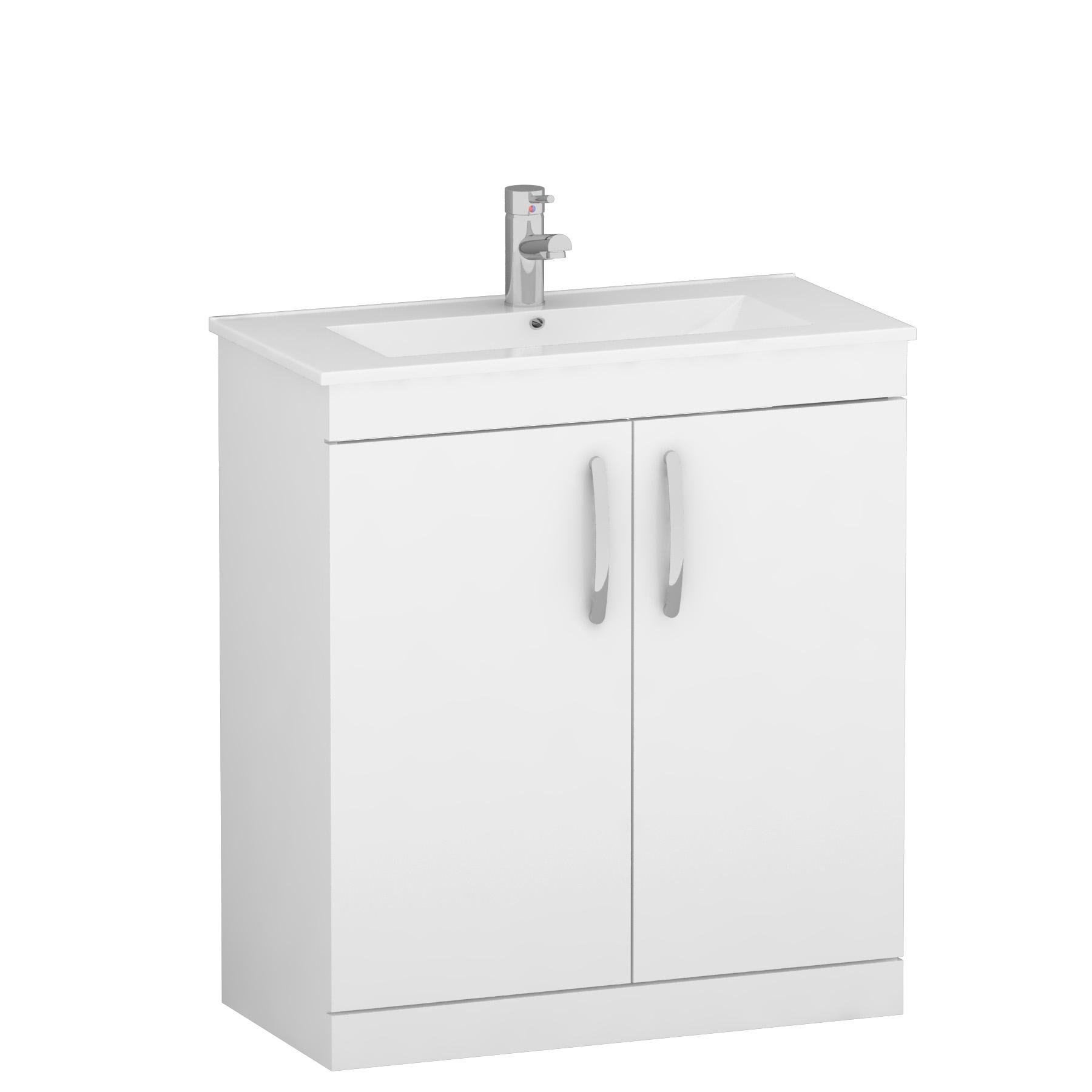Turin 800mm Floor Standing Vanity Sink Unit Gloss White 2 Door - Minimalist