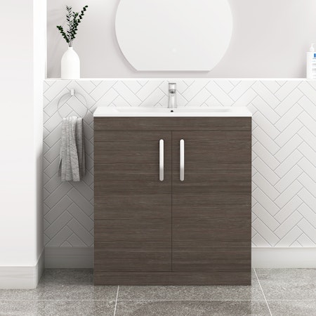 Turin 800mm Floor Standing Vanity Sink Unit Grey Elm 2 Door - Minimalist Basin