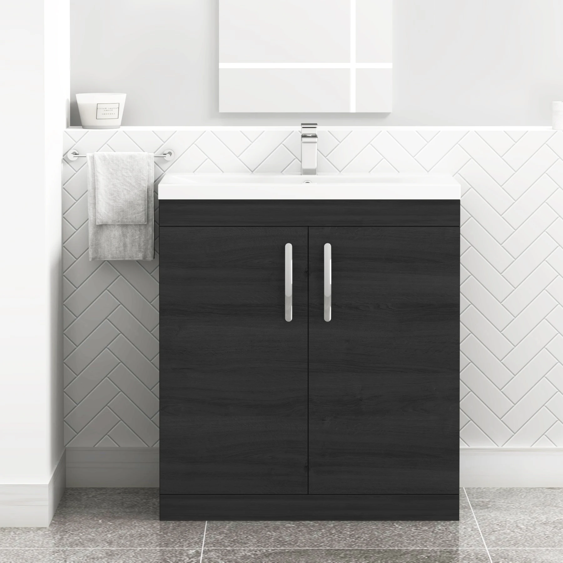 Turin 800mm Floor Standing Vanity Sink Unit Hale Black 2 Door - Mid ...