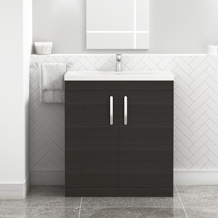 Turin 800mm Floor Standing Vanity Sink Unit Hale Black 2 Door - Mid-Edge / Minimalsit
