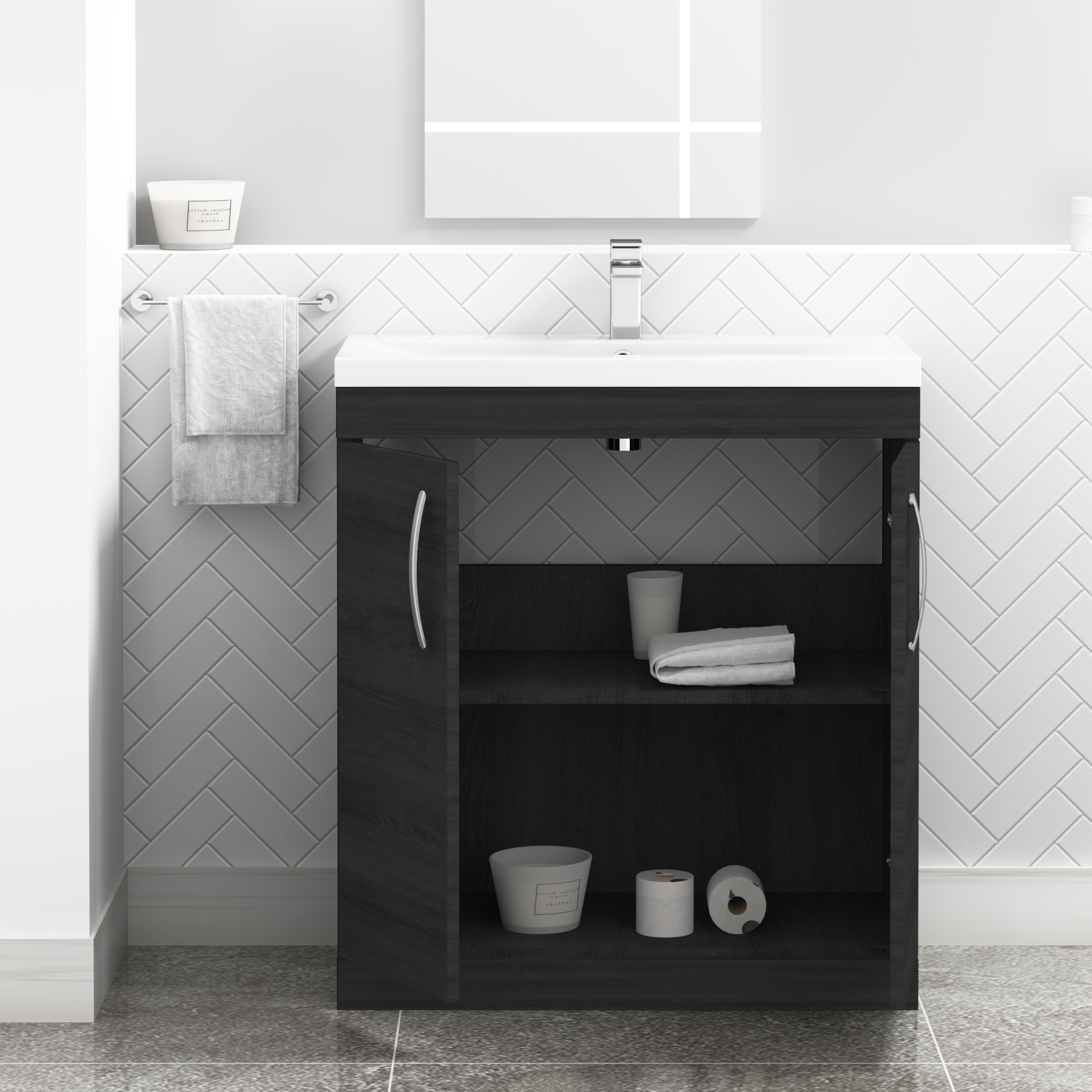 Turin 800mm Floor Standing Vanity Unit Sink 2 Door with Mid-Edge Basin - Multicolor