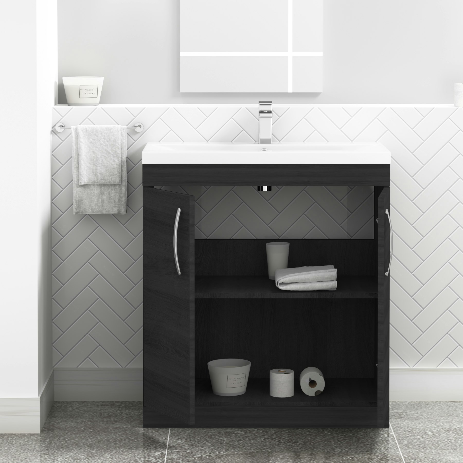 Turin 800mm Floor Standing Vanity Unit Sink 2 Door with Mid-Edge Basin ...