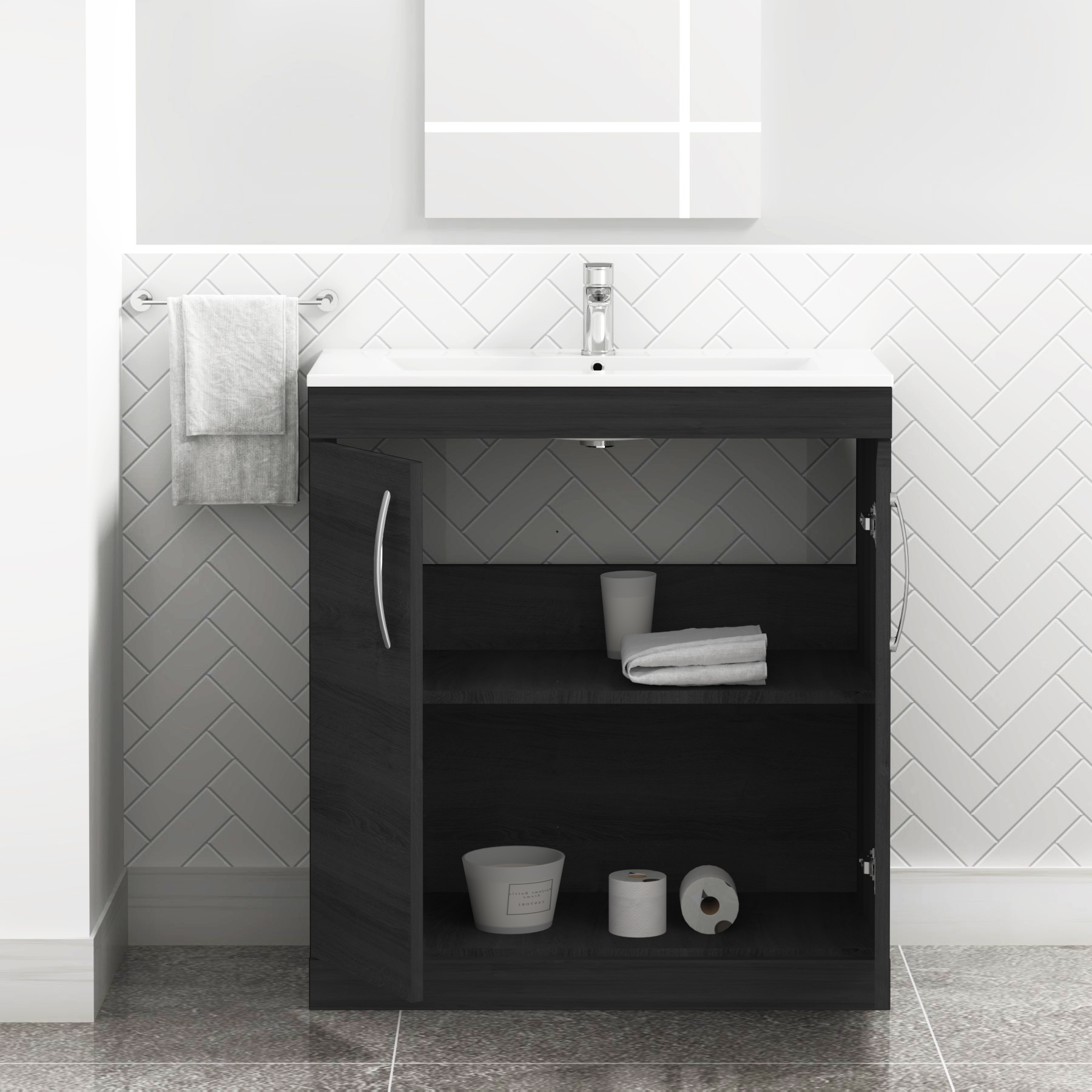 Turin 800mm Floor Standing Vanity Unit Hale Black 2 Door - Minimalist Basin