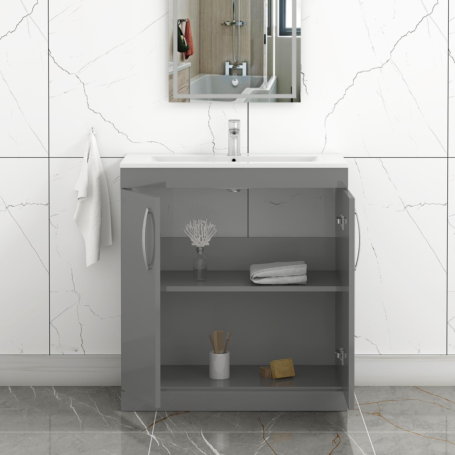 Turin 800mm Floor Standing Vanity Unit Sink 2 Door with Minimalist Basin - Multicolor