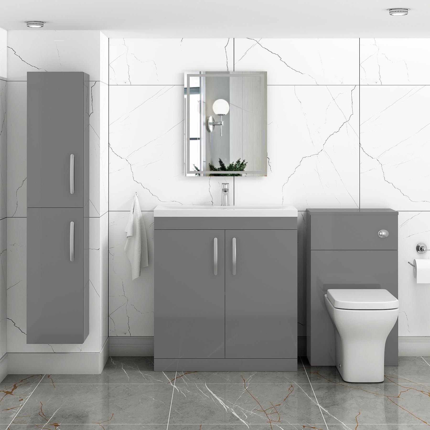 Turin 800mm Floor Standing Vanity Unit Indigo Grey Gloss 2 Door Mid-Edge / Minimalsit Basin Unit