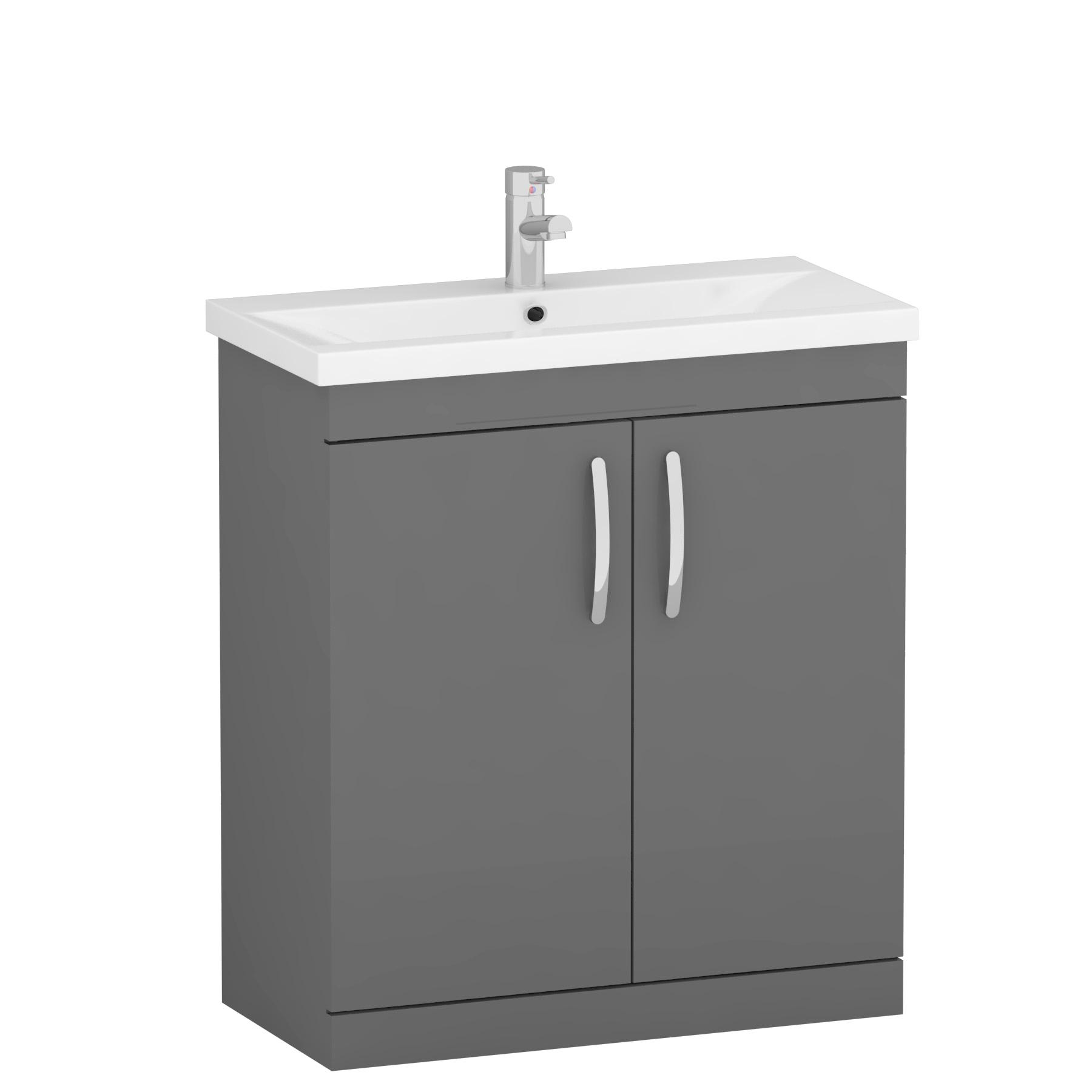 Turin 800mm Floor Standing Vanity Unit Indigo Grey Gloss 2 Door Mid-Edge / Minimalsit Basin Unit