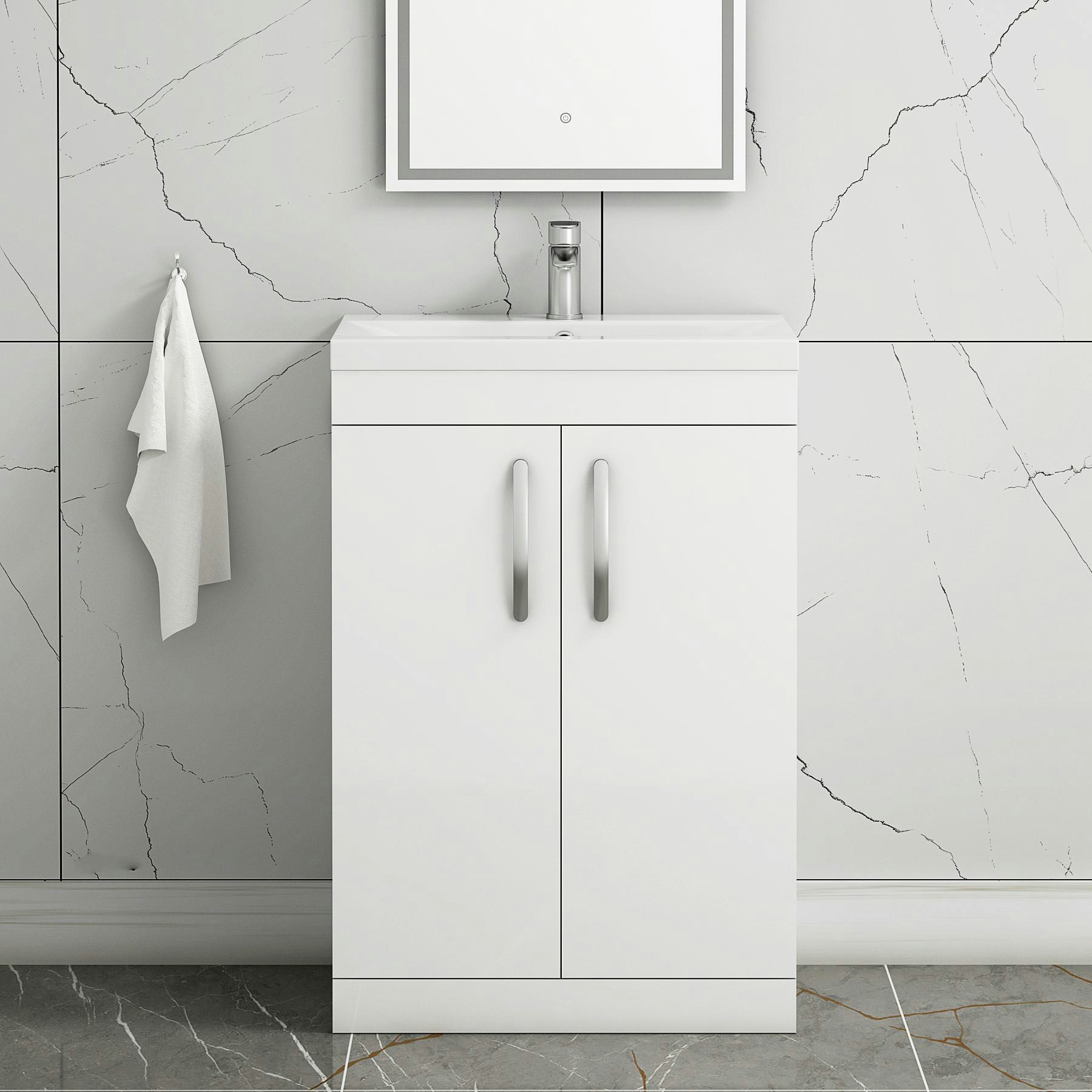 Turin 600mm Floor Standing Vanity Sink Unit Gloss White 2 Door - Mid-Edge