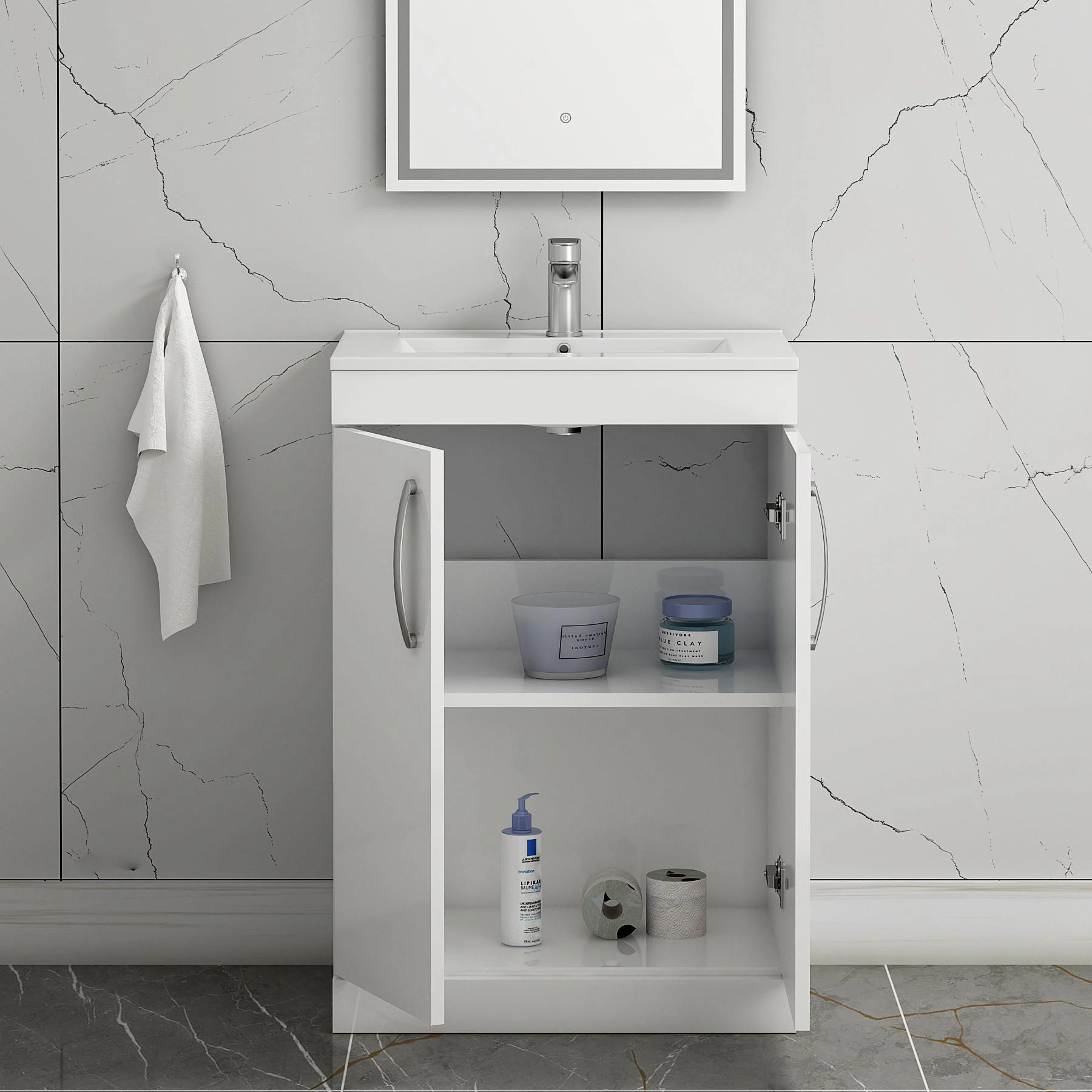 Image showcasing Nuie Cardinal Minimalist Gloss White Vanity Unit | Available Now
