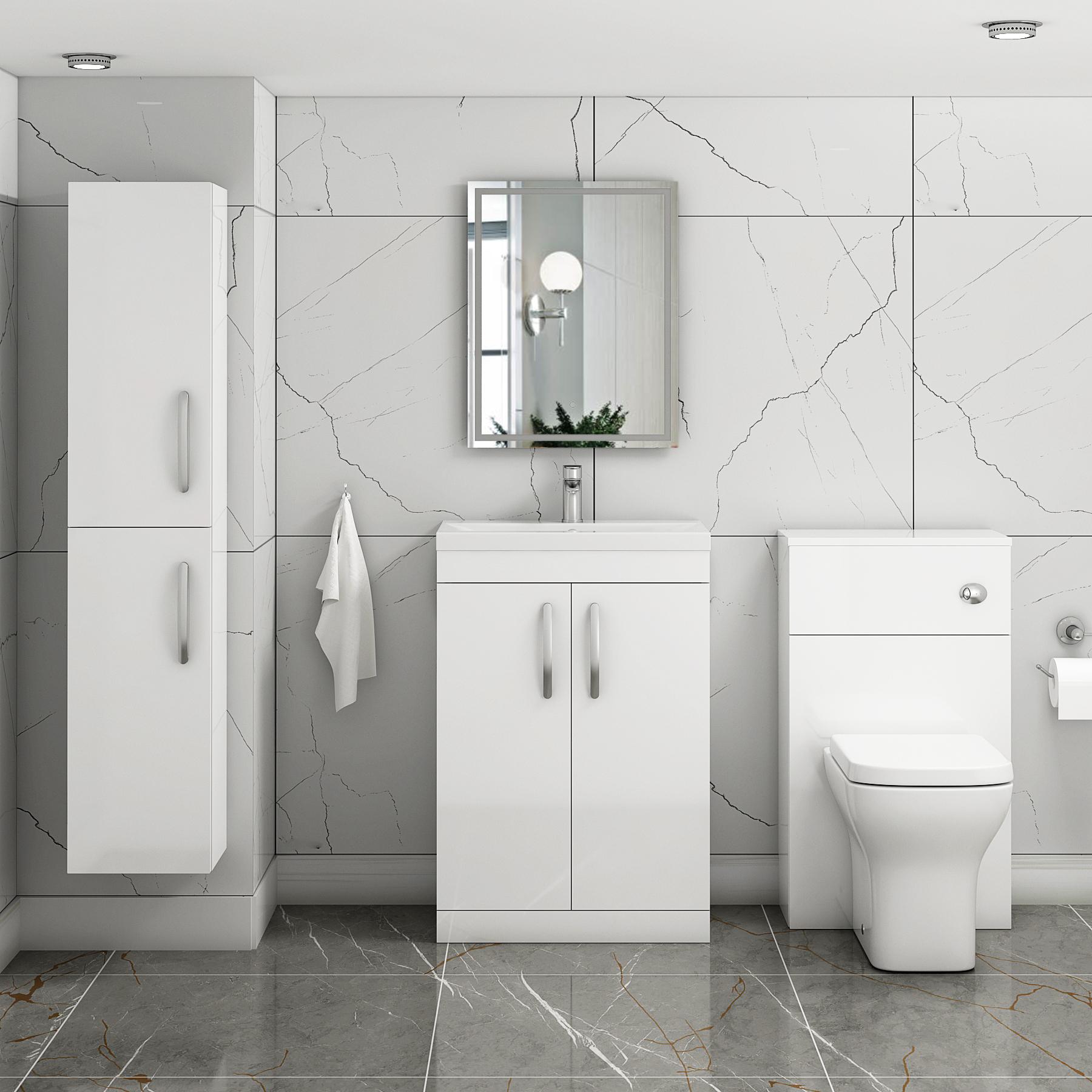  600mm Gloss White Floor Standing 2 Door Vanity Unit and Optional Basin - Mid Edge / Minimalist