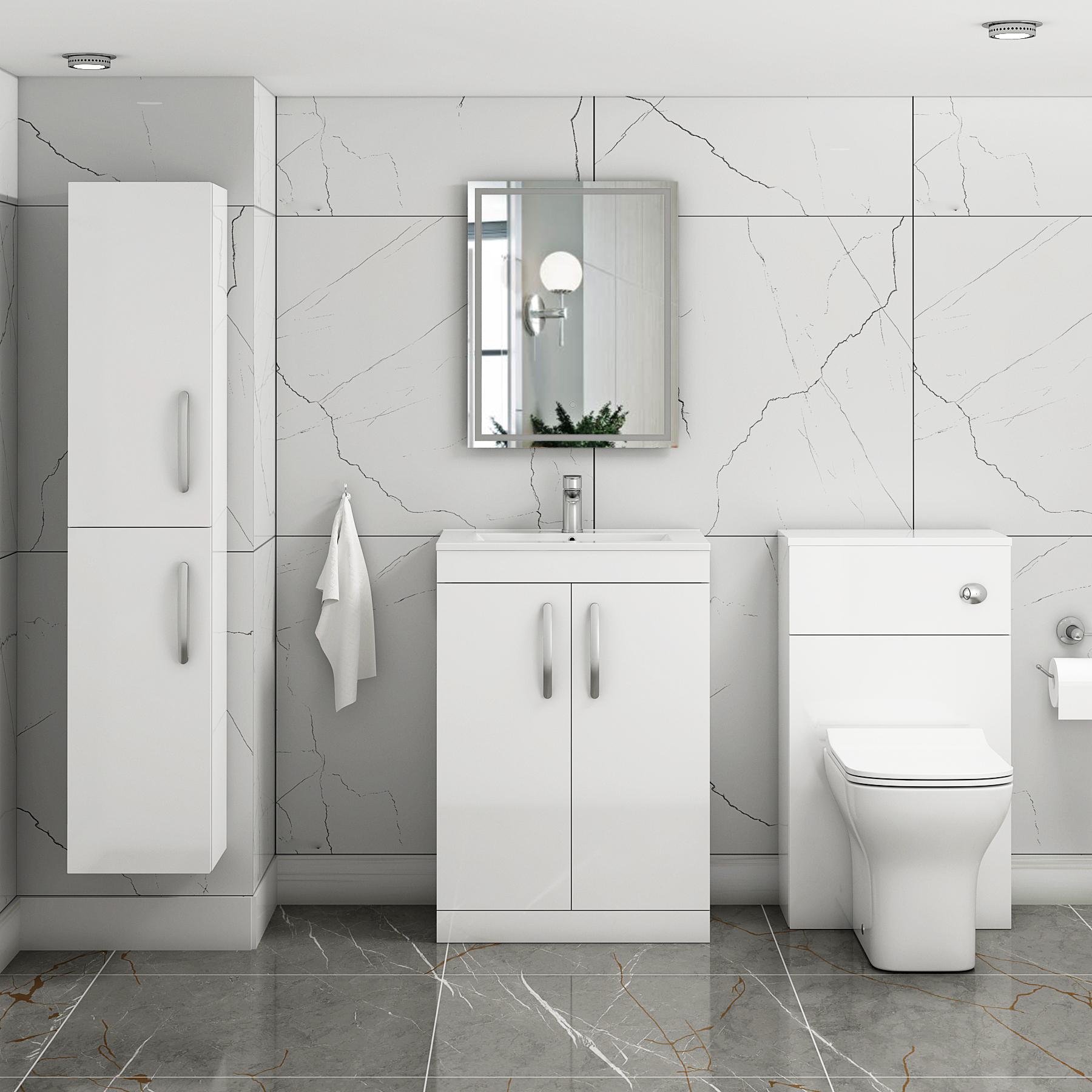 Turin 600mm Floor Standing Vanity Sink Unit Gloss White 2 Door - Minimalist