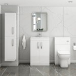 Turin Gloss White 2 Door Floor Standing Vanity Unit with Minimalist Basin - Multiple Sizes