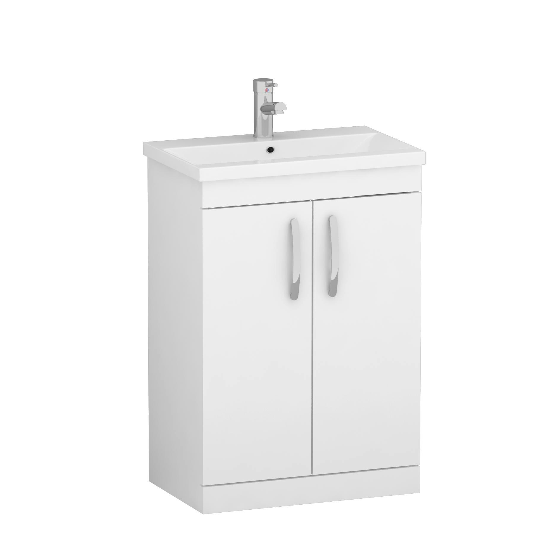Turin 600mm Floor Standing Vanity Sink Unit Gloss White 2 Door - Mid-Edge