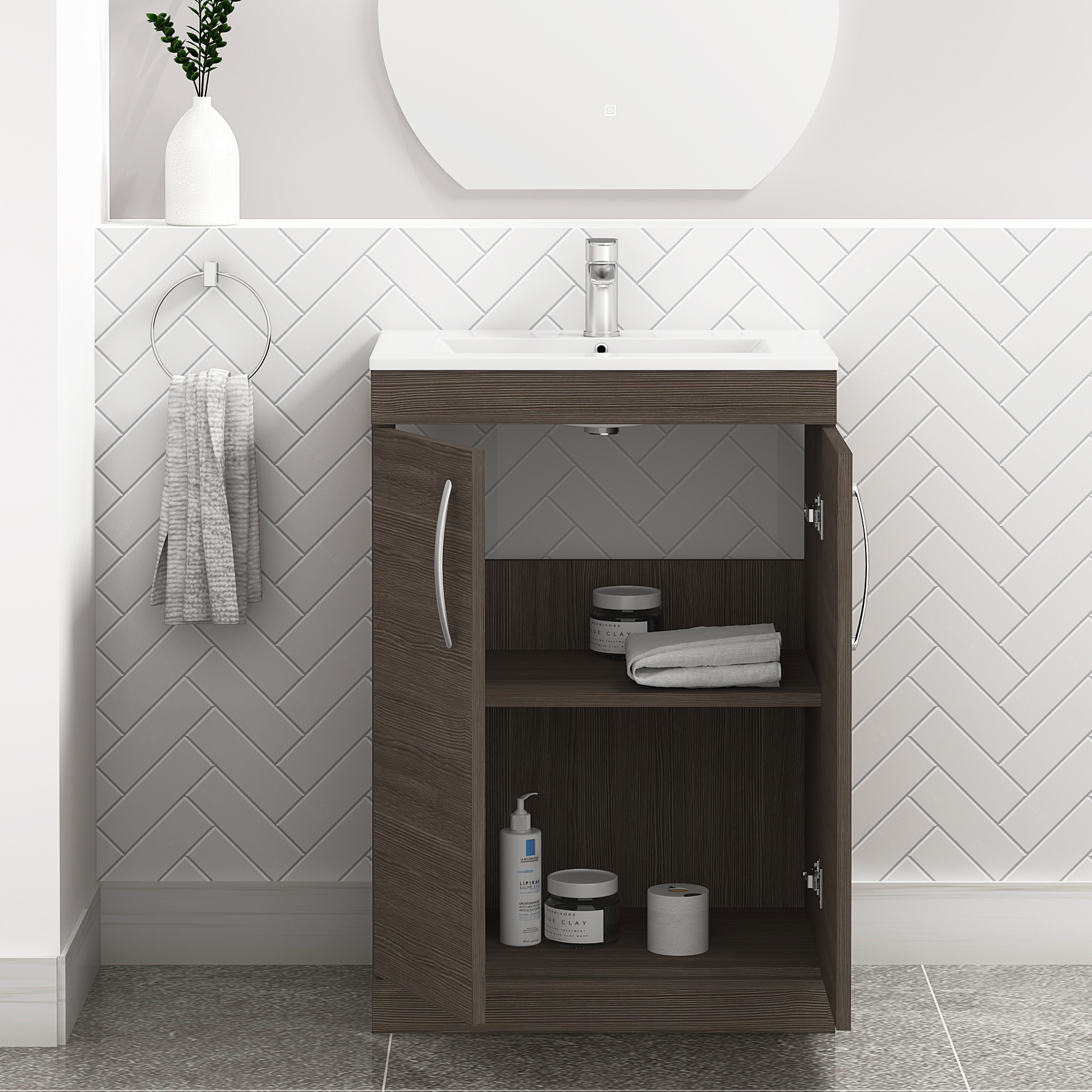 Turin 600mm Floor Standing Vanity Unit Sink 2 Door with Minimalist Basin - Multicolor