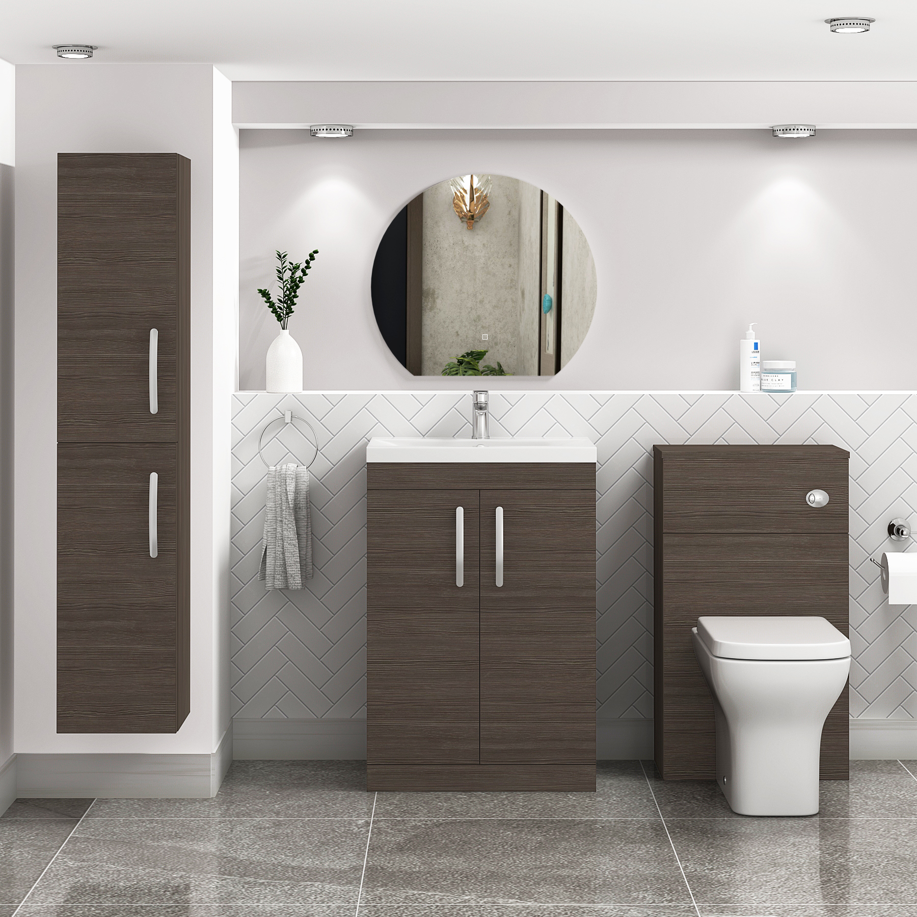 Turin 500 / 600mm Floor Standing Vanity Basin Unit Grey Elm 2 Door - Optional Basin