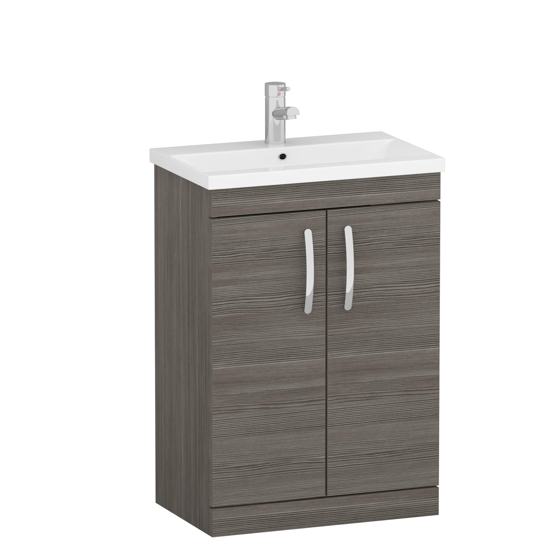 Turin 500 / 600mm Floor Standing Vanity Basin Unit Grey Elm 2 Door - Optional Basin