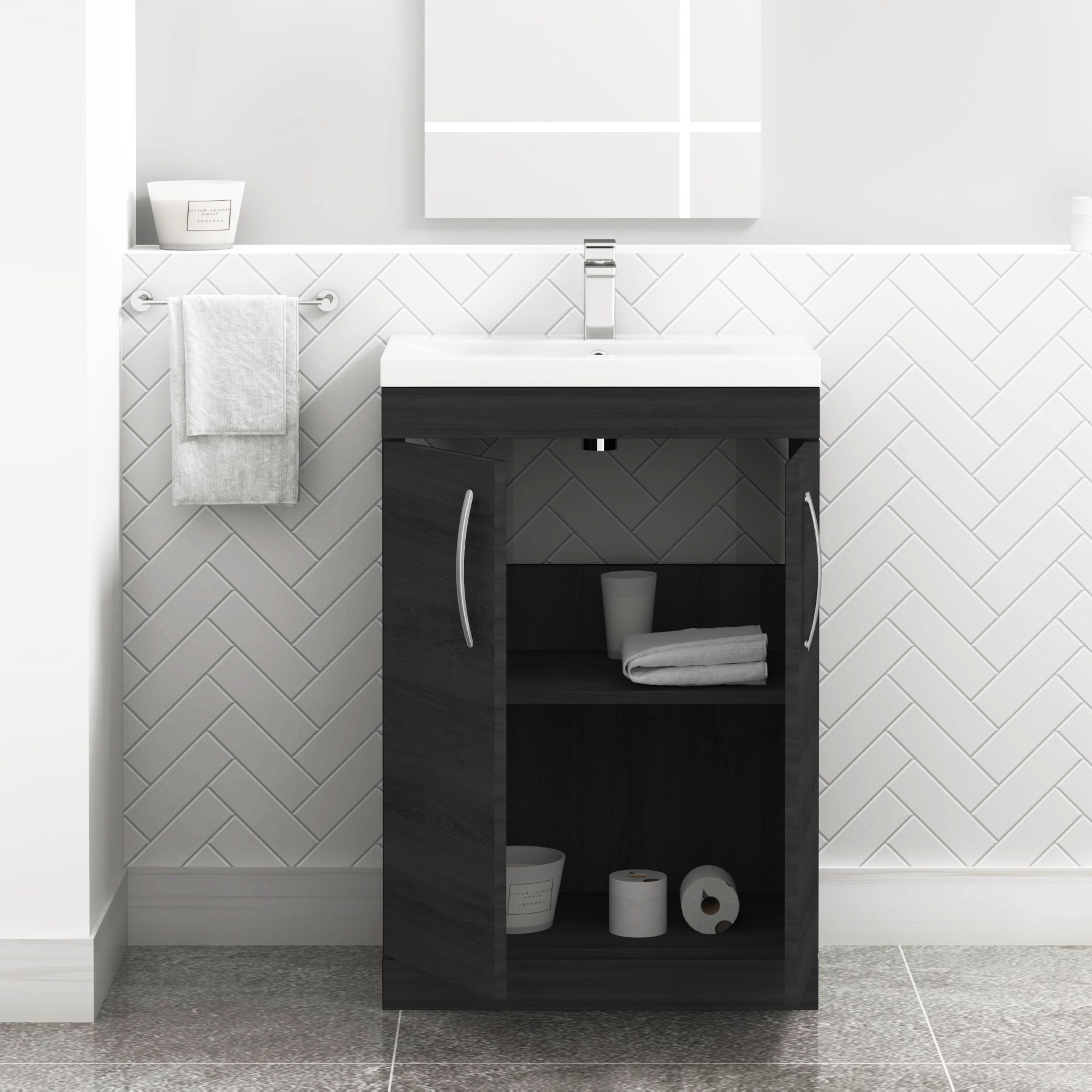 Turin 500 / 600mm Floor Standing Vanity Basin Unit Hale Black 2 Door - Optional Basin