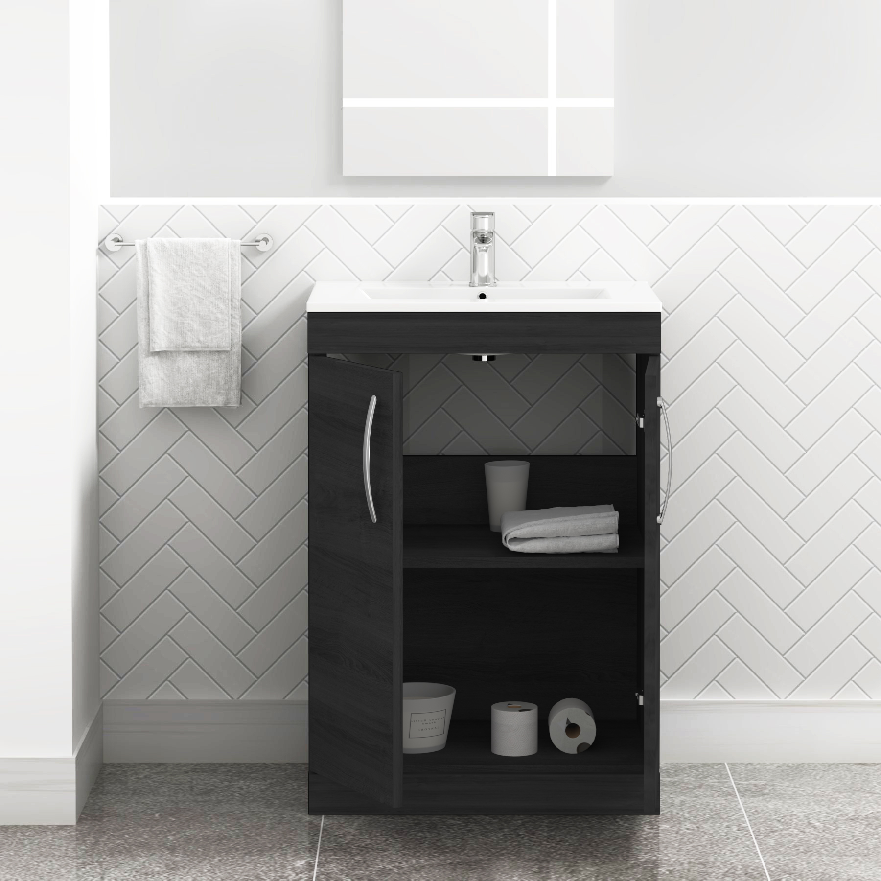 Turin 600mm Floor Standing Vanity Sink Unit Hale Black 2 Door - Minimalist