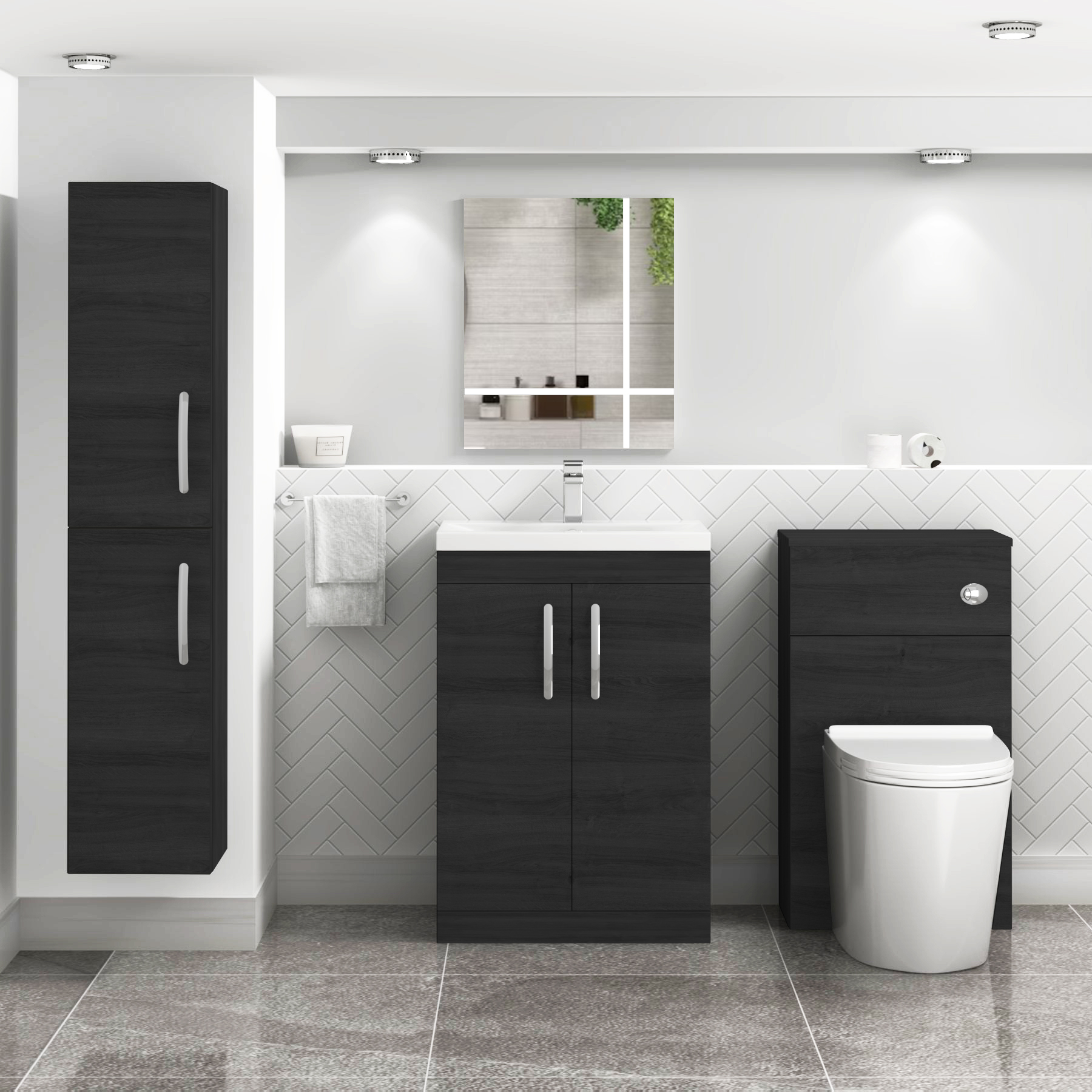 Turin 500 / 600mm Floor Standing Vanity Basin Unit Hale Black 2 Door - Optional Basin