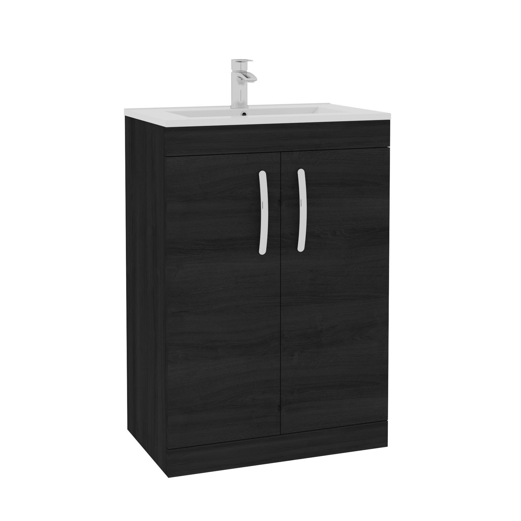 Turin 600mm Floor Standing Vanity Sink Unit Hale Black 2 Door - Minimalist