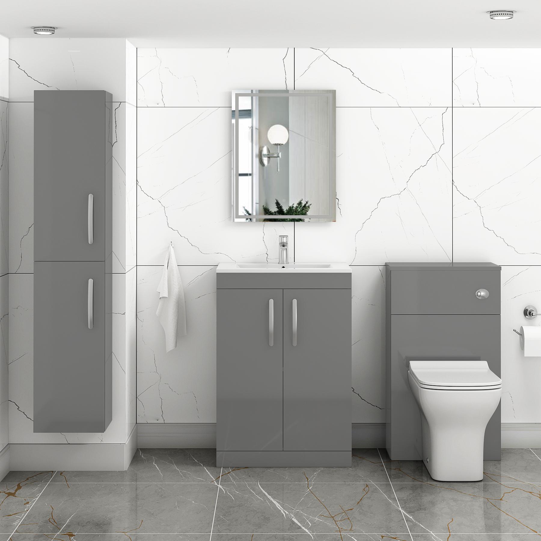 Turin Indigo Grey Gloss 2 Door Floor Standing Vanity Unit with Minimalist Basin - Multiple Sizes