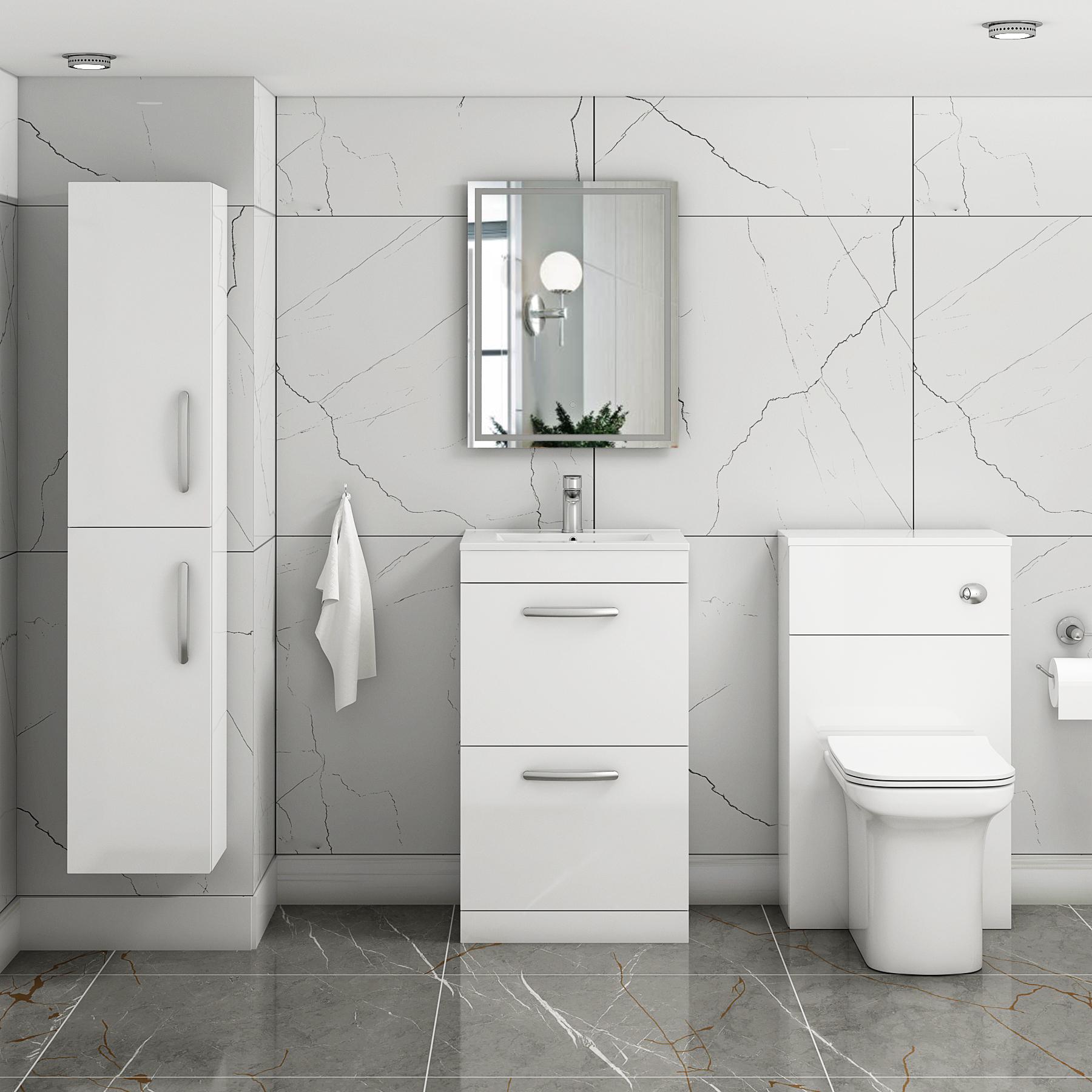 Turin 500mm Floor Standing Vanity Unit Gloss White 2 Drawer Minimalist Basin Unit
