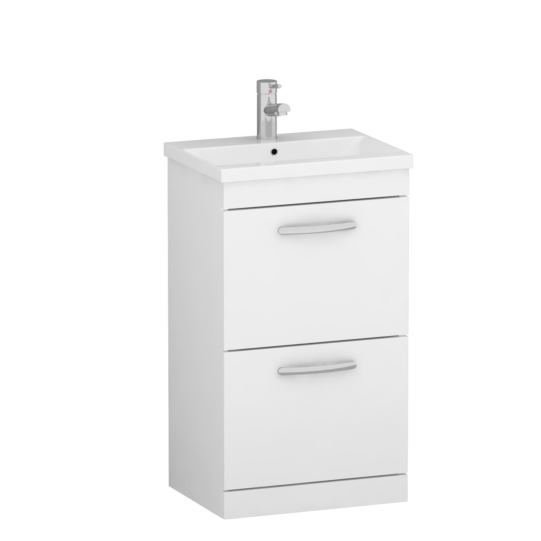 Turin 500mm Floor Standing Vanity Unit Gloss White 2 Drawer Mid-Edge Basin Unit